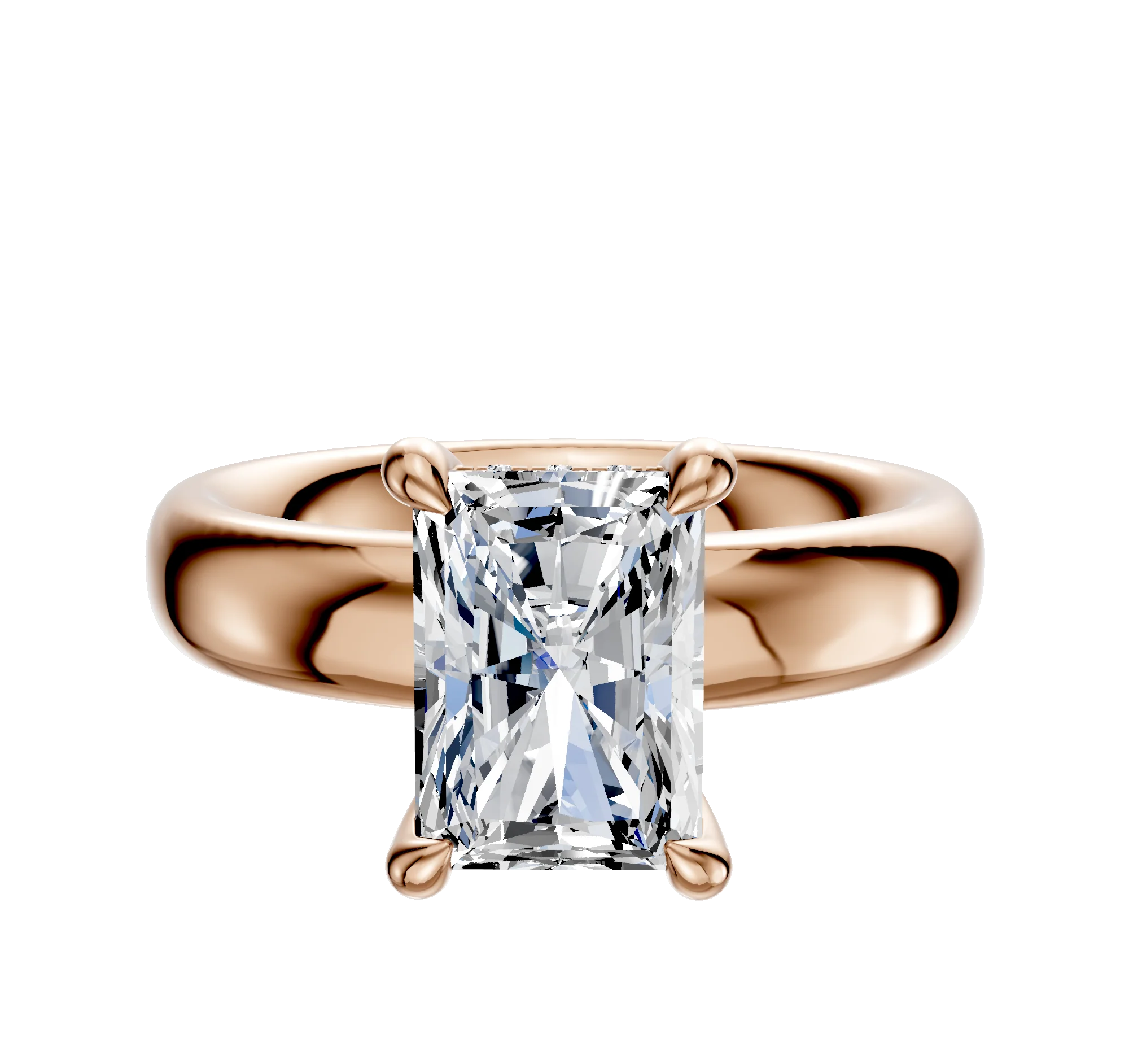 14K Rose Gold 4 Prong Hidden Halo Classic Dome 4.0mm Engagement Ring