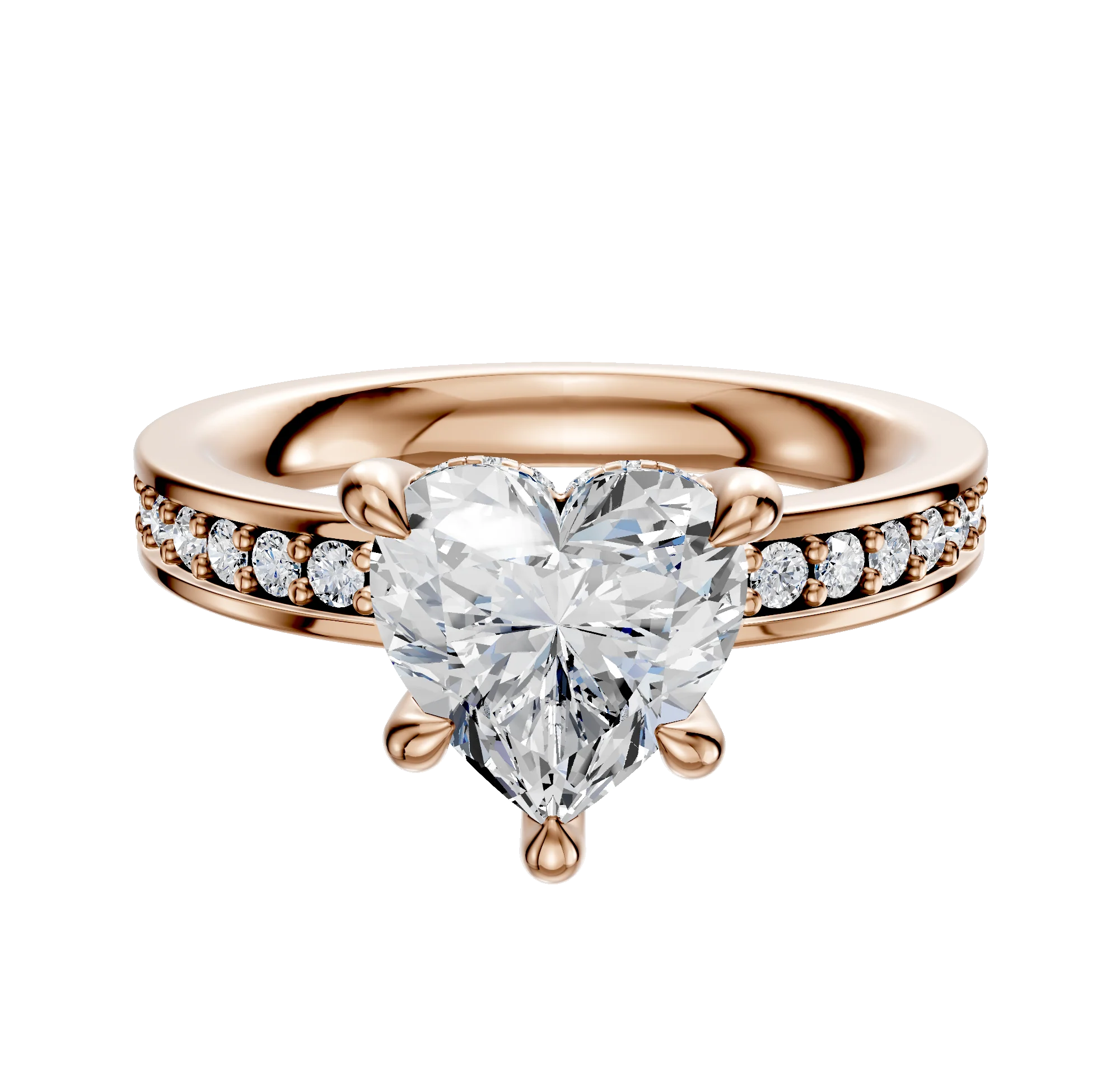14K Rose Gold 4 Prong Hidden Halo Classic Flat 1-Row-Pave 2.5mm Engagement Ring