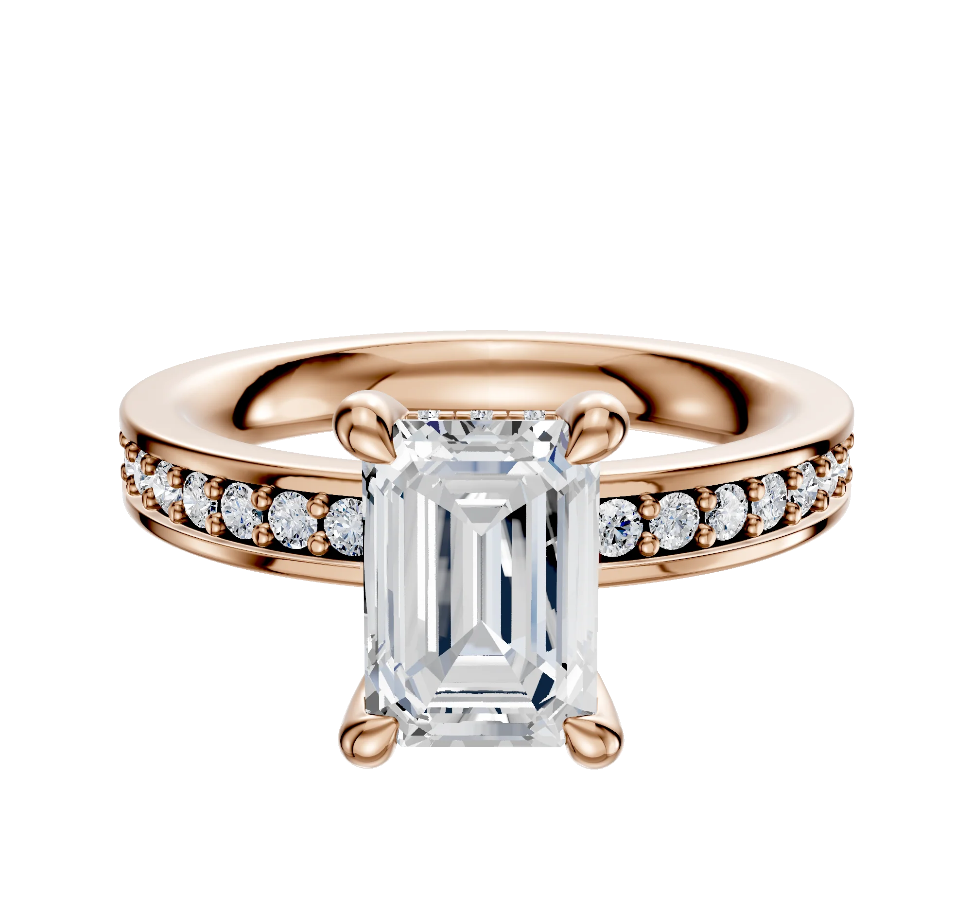 14K Rose Gold 4 Prong Hidden Halo Classic Flat 1-Row-Pave 2.5mm Engagement Ring