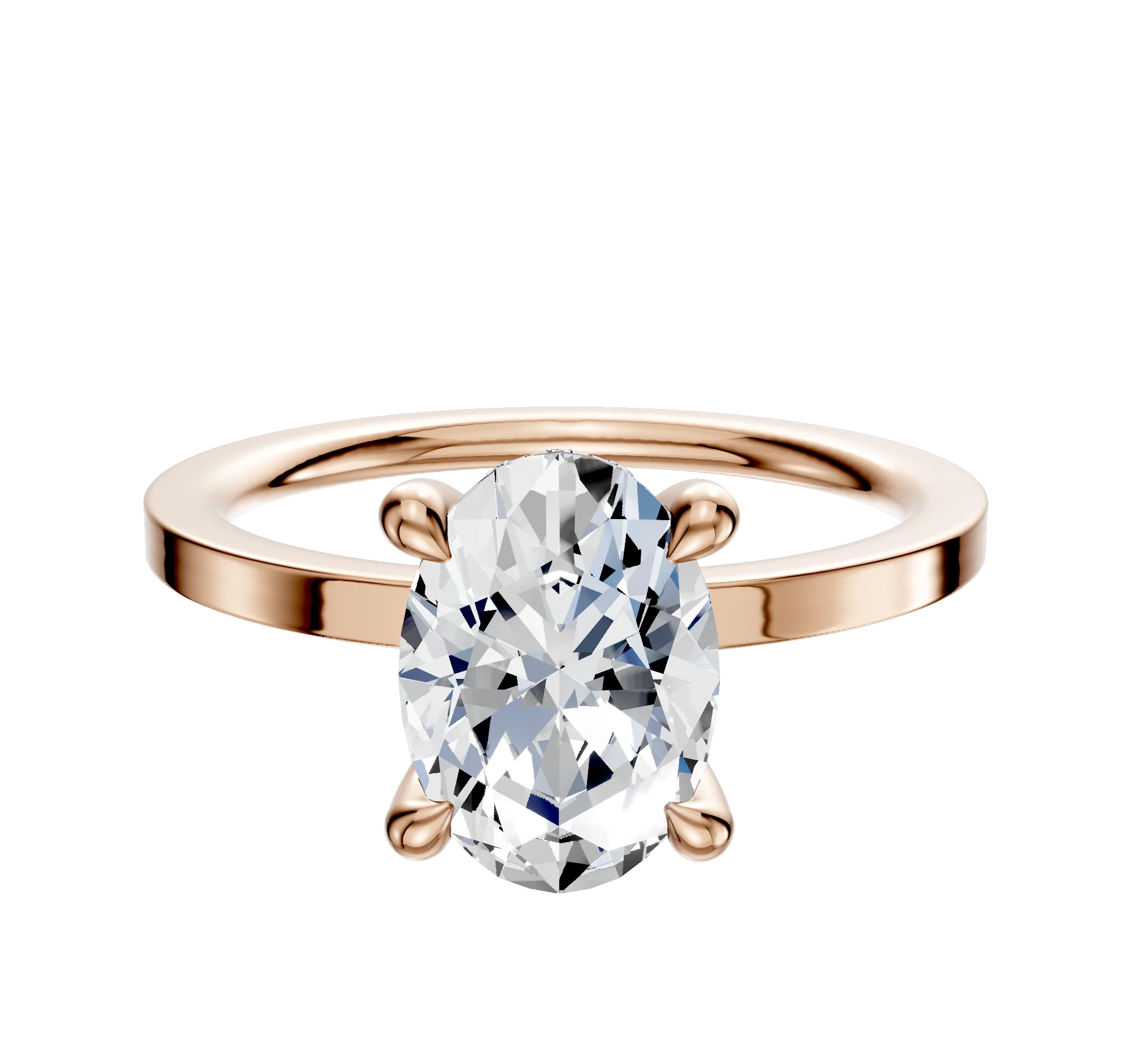 14K Rose Gold 4 Prong Hidden Halo Classic Flat 1.5mm Engagement Ring