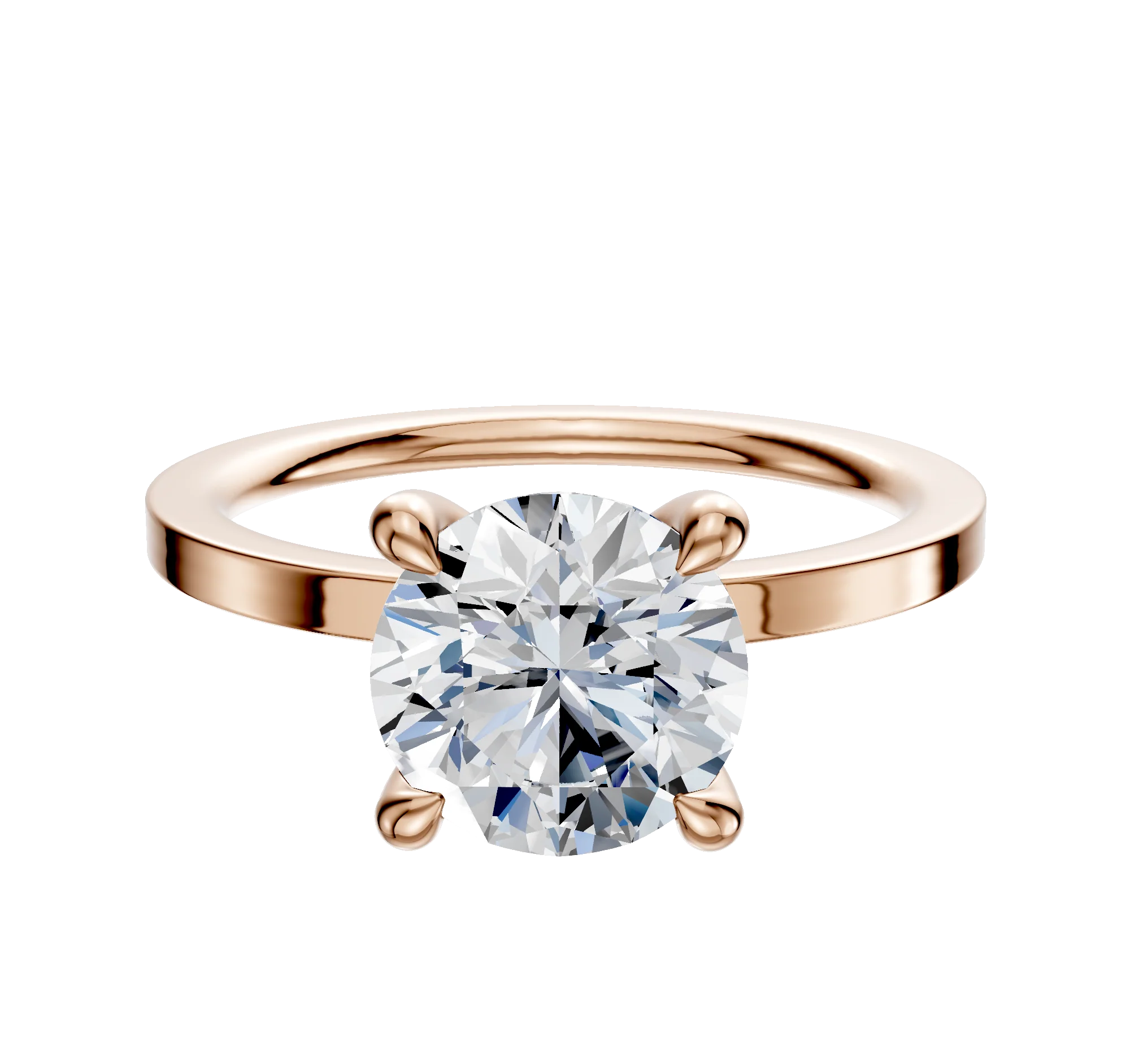 14K Rose Gold 4 Prong Hidden Halo Classic Flat 1.5mm Engagement Ring