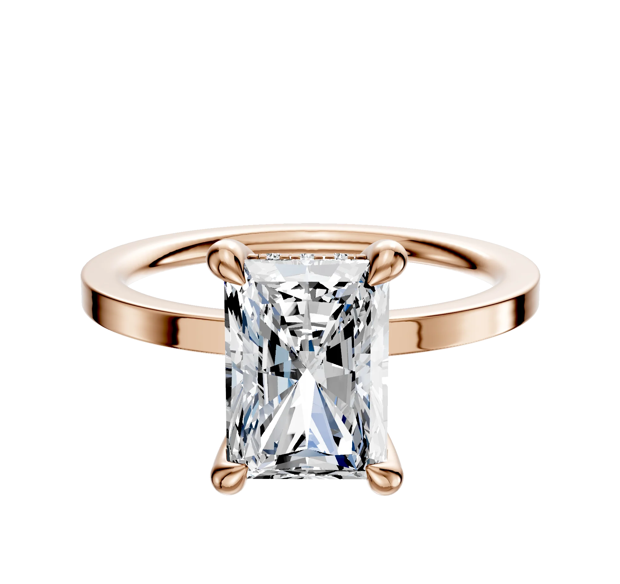 14K Rose Gold 4 Prong Hidden Halo Classic Flat 1.5mm Engagement Ring