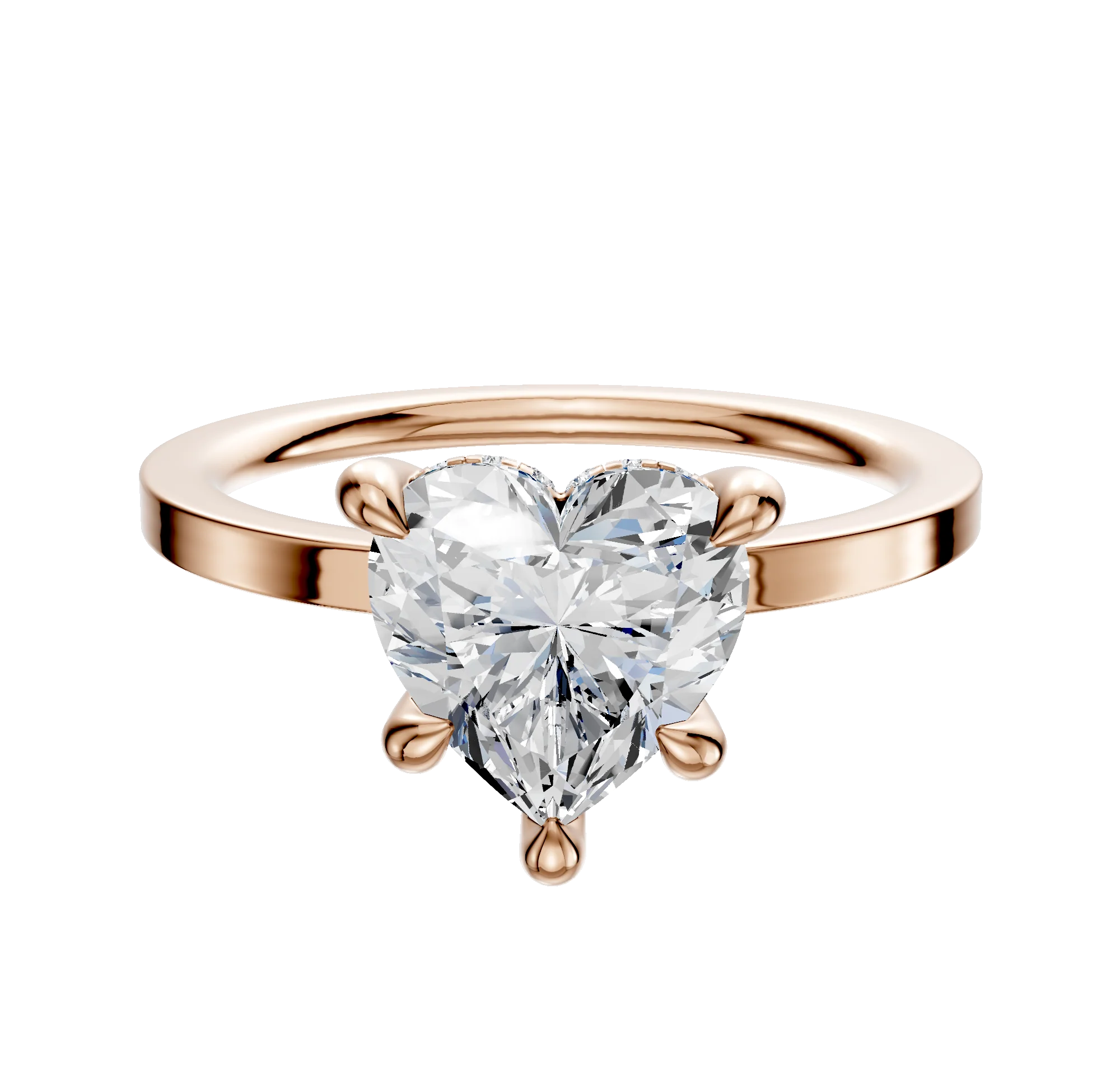 14K Rose Gold 4 Prong Hidden Halo Classic Flat 1.5mm Engagement Ring