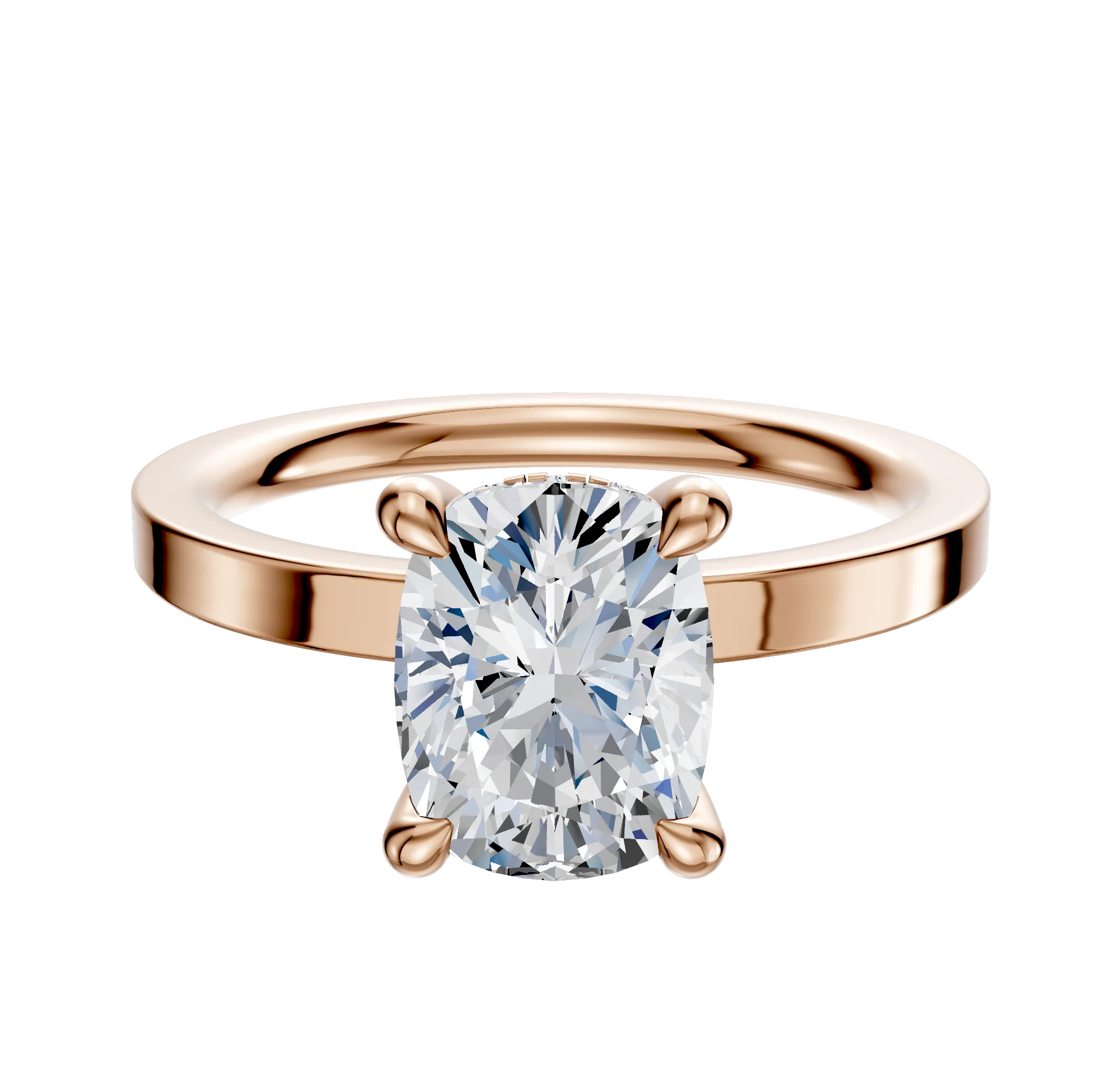 14K Rose Gold 4 Prong Hidden Halo Classic Flat 2.0mm Engagement Ring