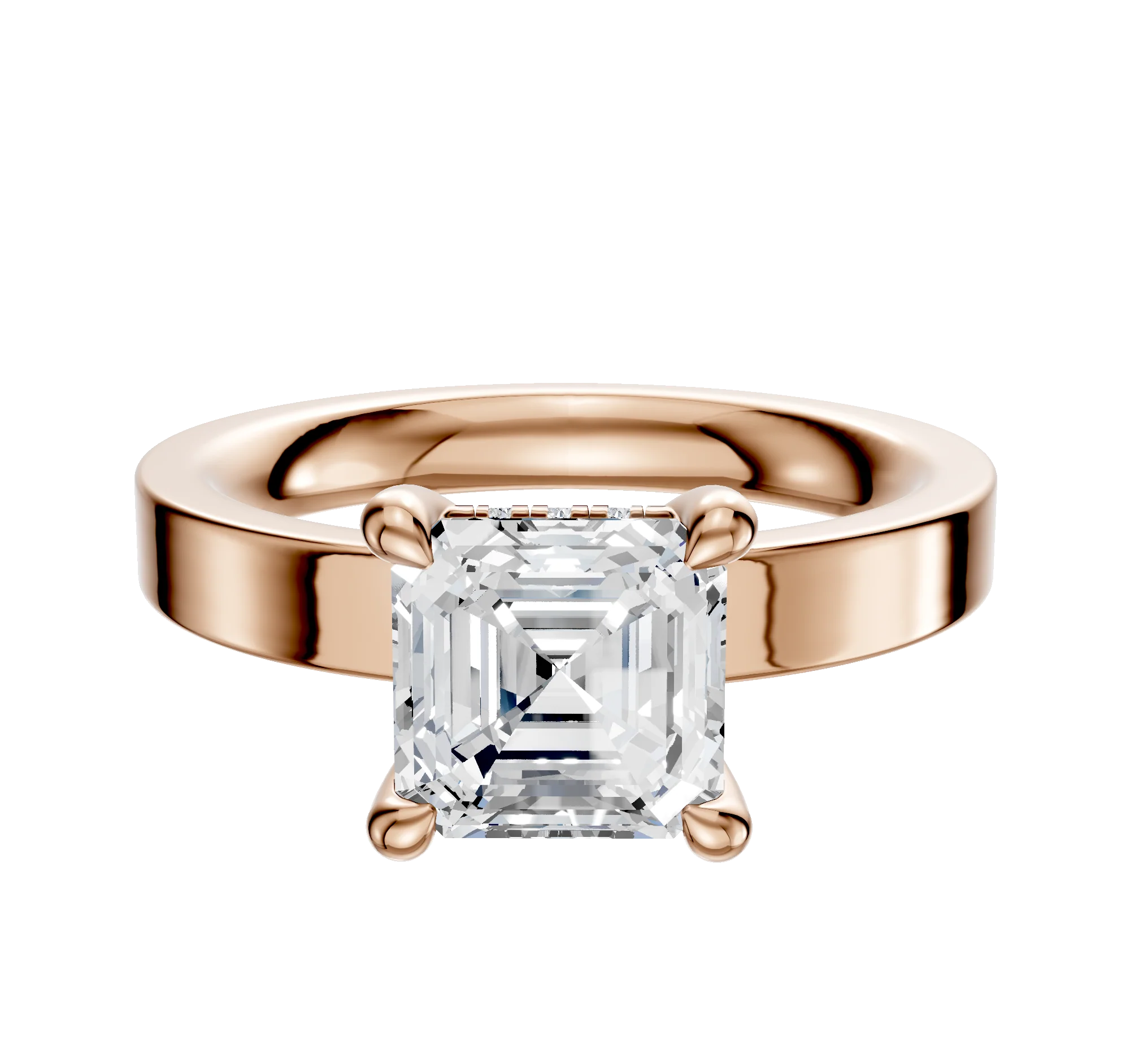 14K Rose Gold 4 Prong Hidden Halo Classic Flat 3.0mm Engagement Ring