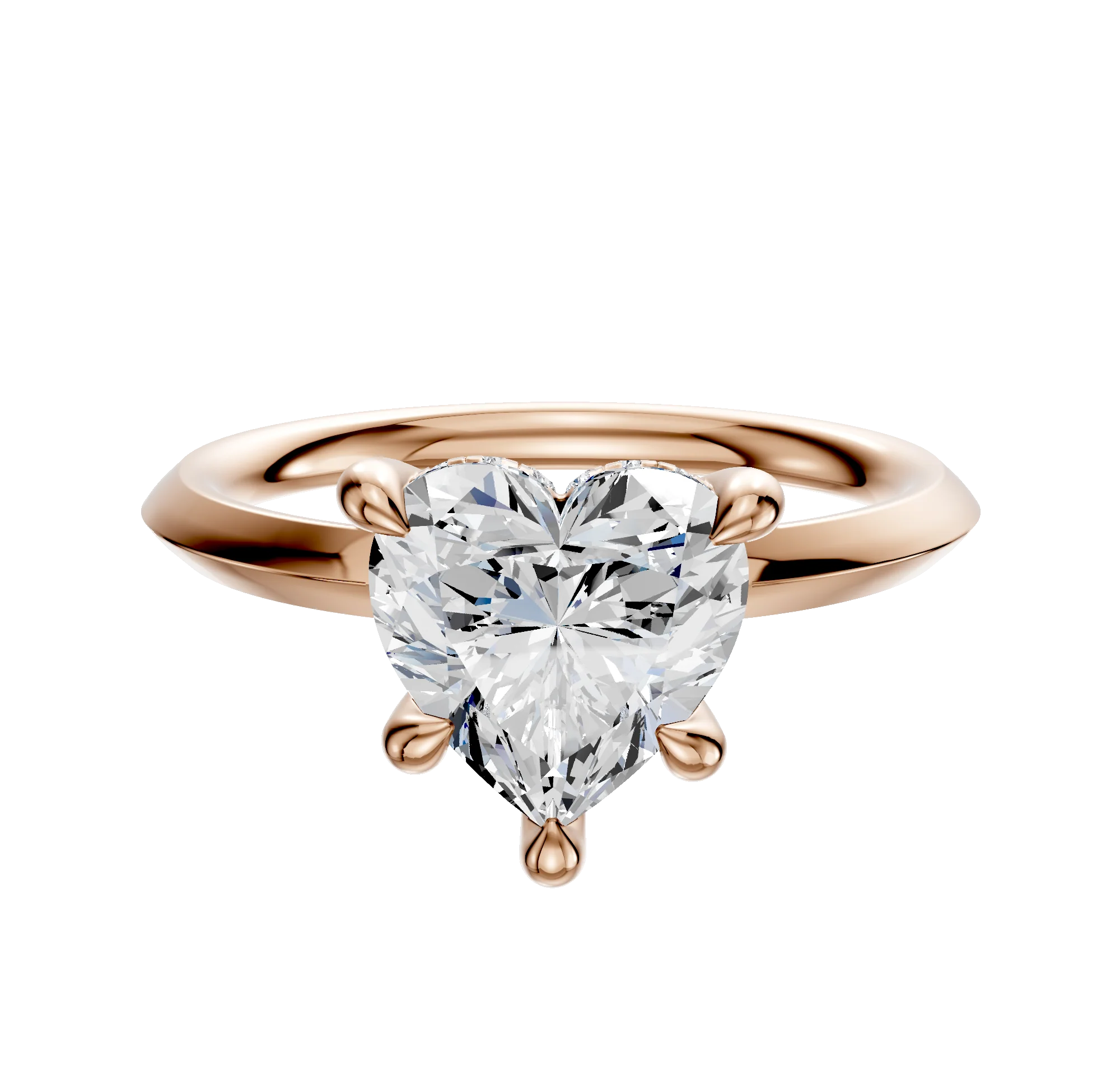14K Rose Gold 4 Prong Hidden Halo Classic Knife Edge 2.0mm Engagement Ring