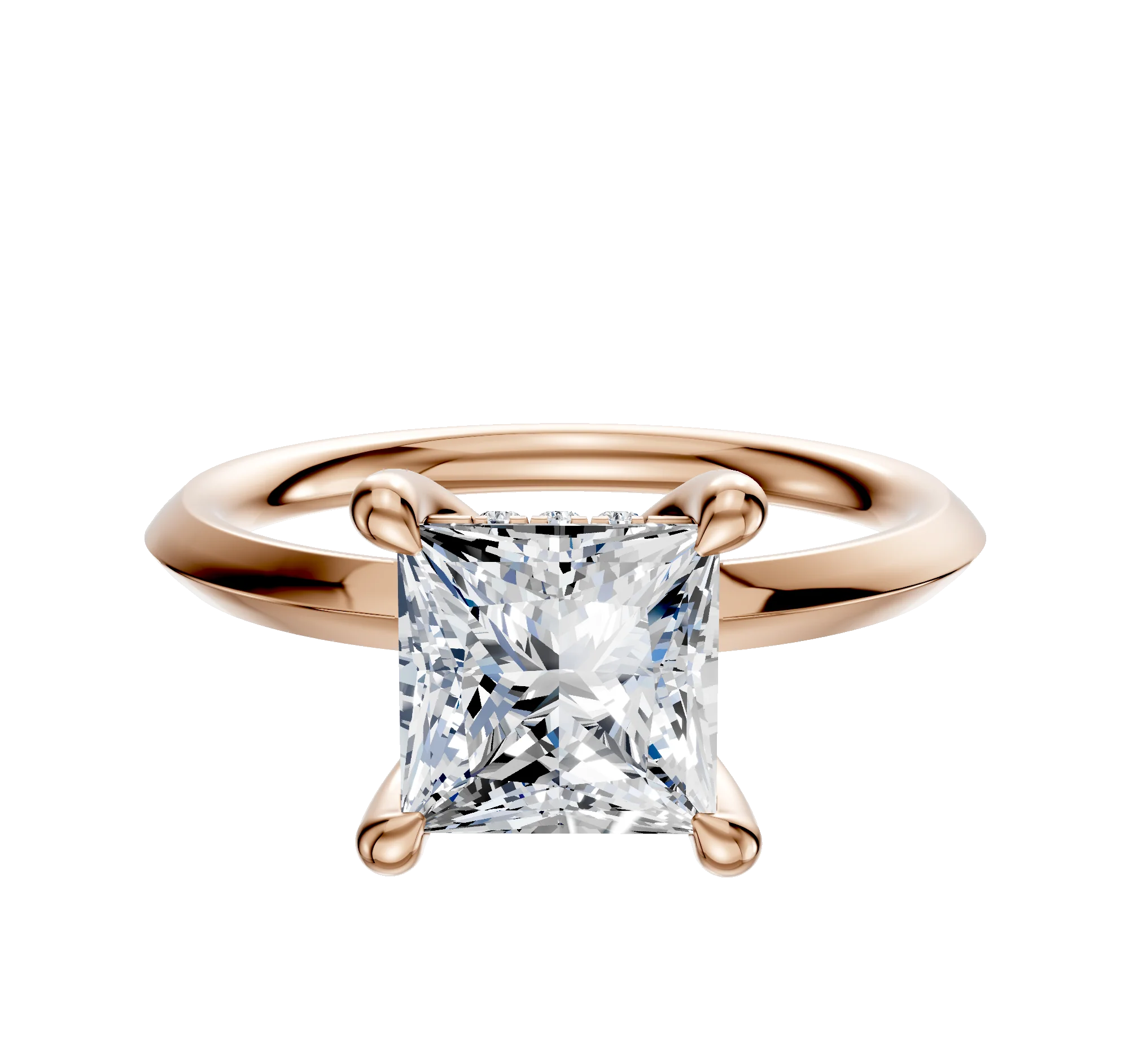 14K Rose Gold 4 Prong Hidden Halo Classic Knife Edge 2.0mm Engagement Ring