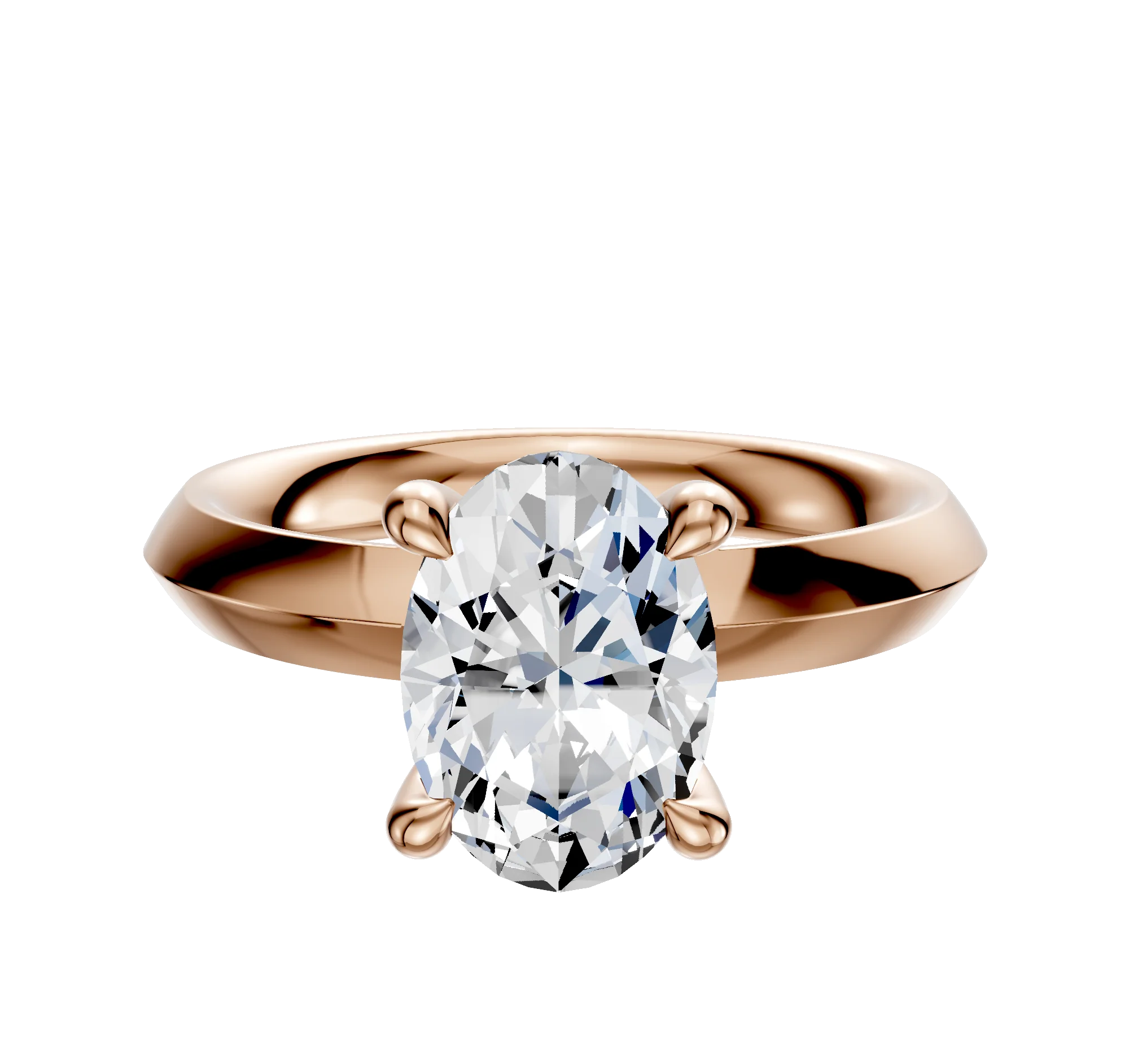 14K Rose Gold 4 Prong Hidden Halo Classic Knife Edge 3.0mm Engagement Ring