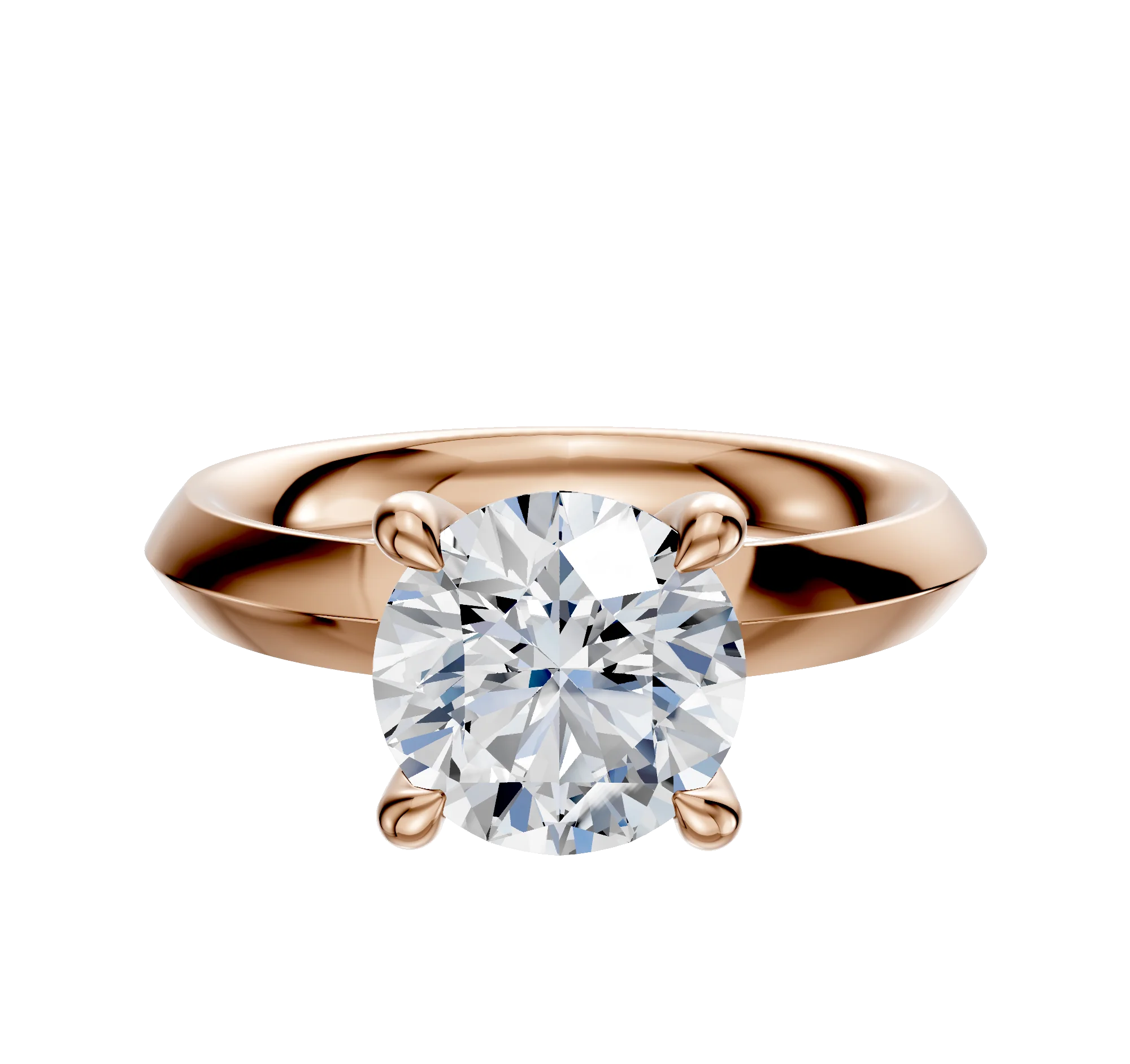 14K Rose Gold 4 Prong Hidden Halo Classic Knife Edge 3.0mm Engagement Ring