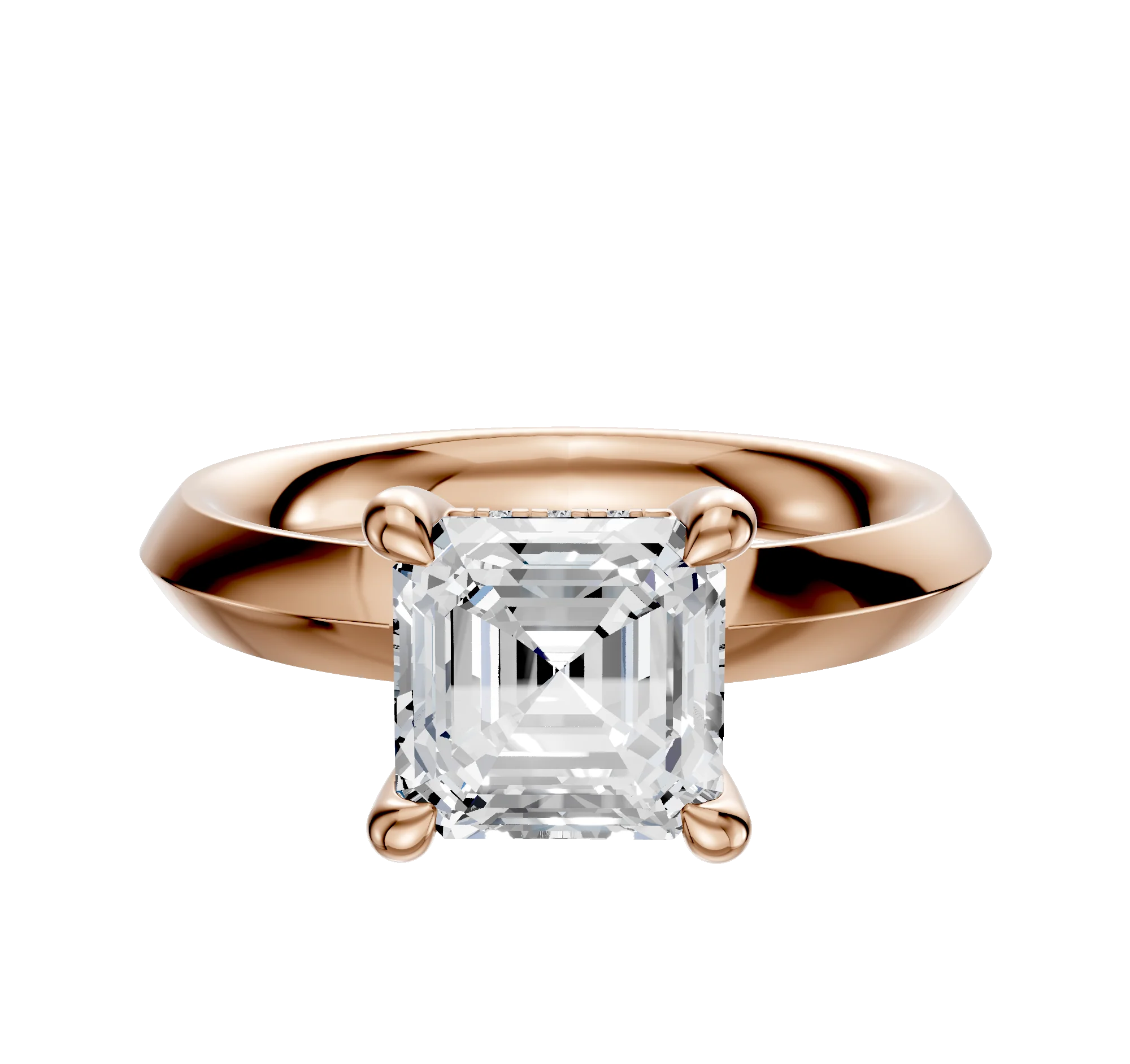 14K Rose Gold 4 Prong Hidden Halo Classic Knife Edge 3.0mm Engagement Ring