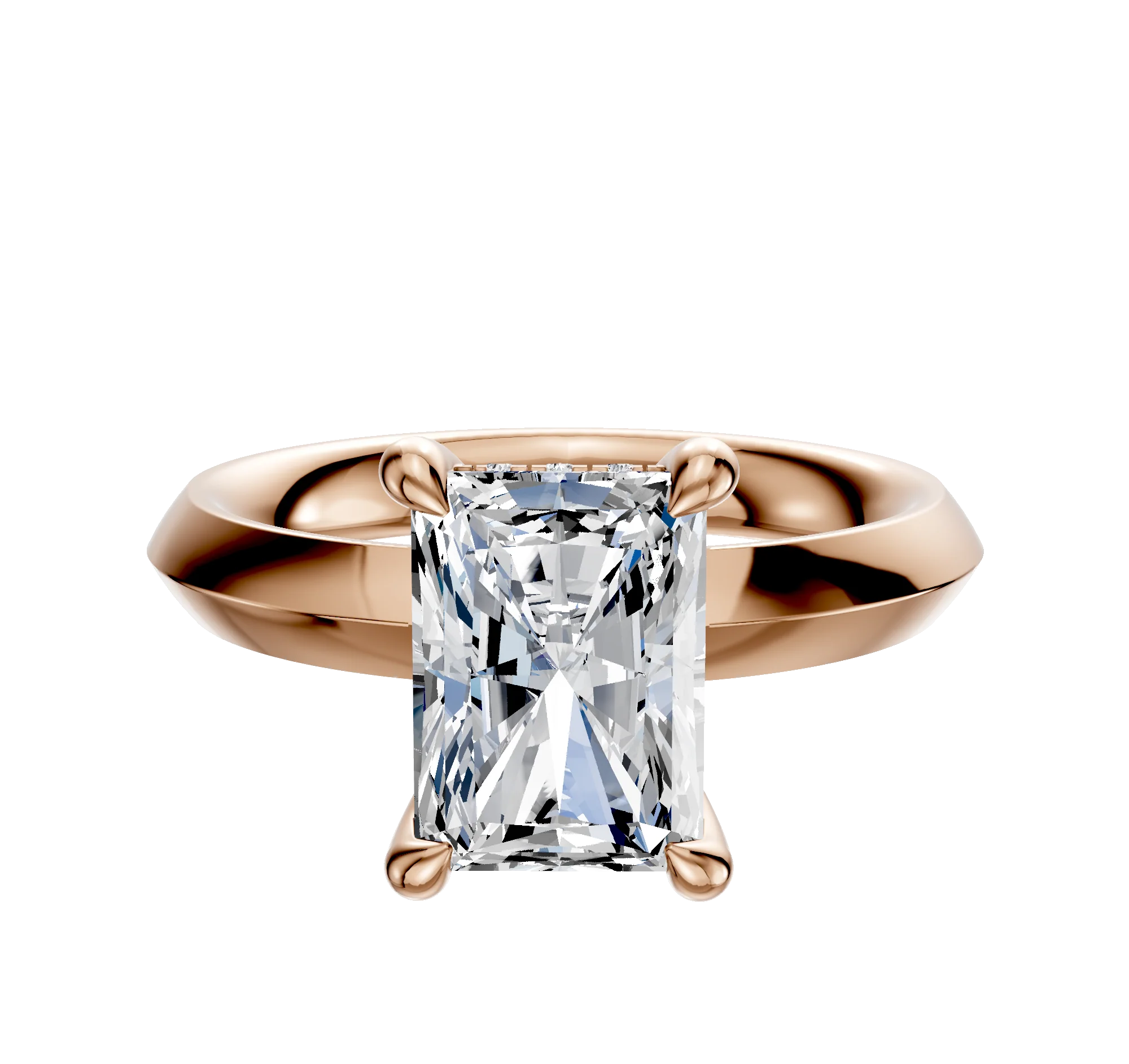 14K Rose Gold 4 Prong Hidden Halo Classic Knife Edge 3.0mm Engagement Ring