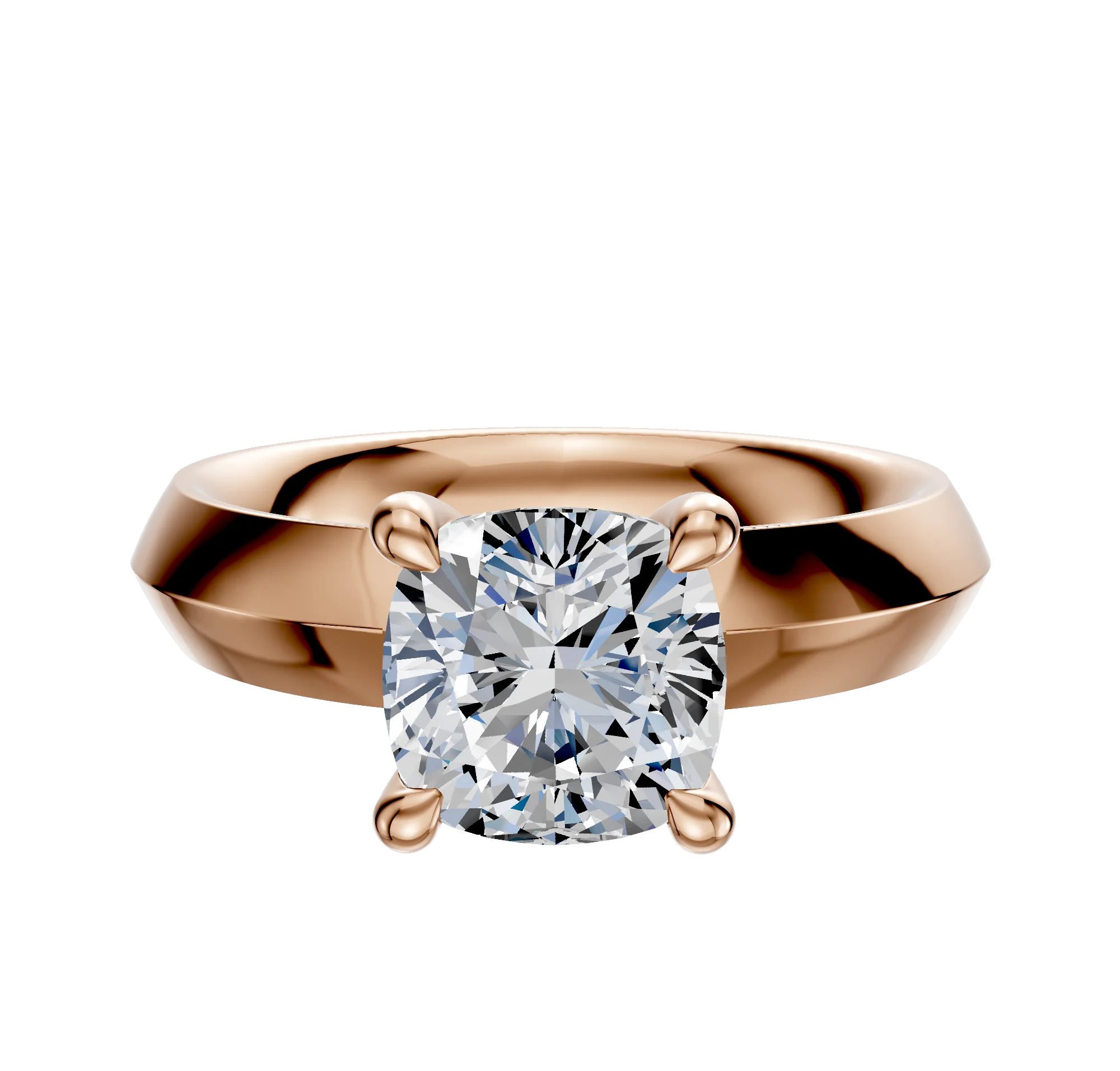 14K Rose Gold 4 Prong Hidden Halo Classic Knife Edge 4.0mm Engagement Ring