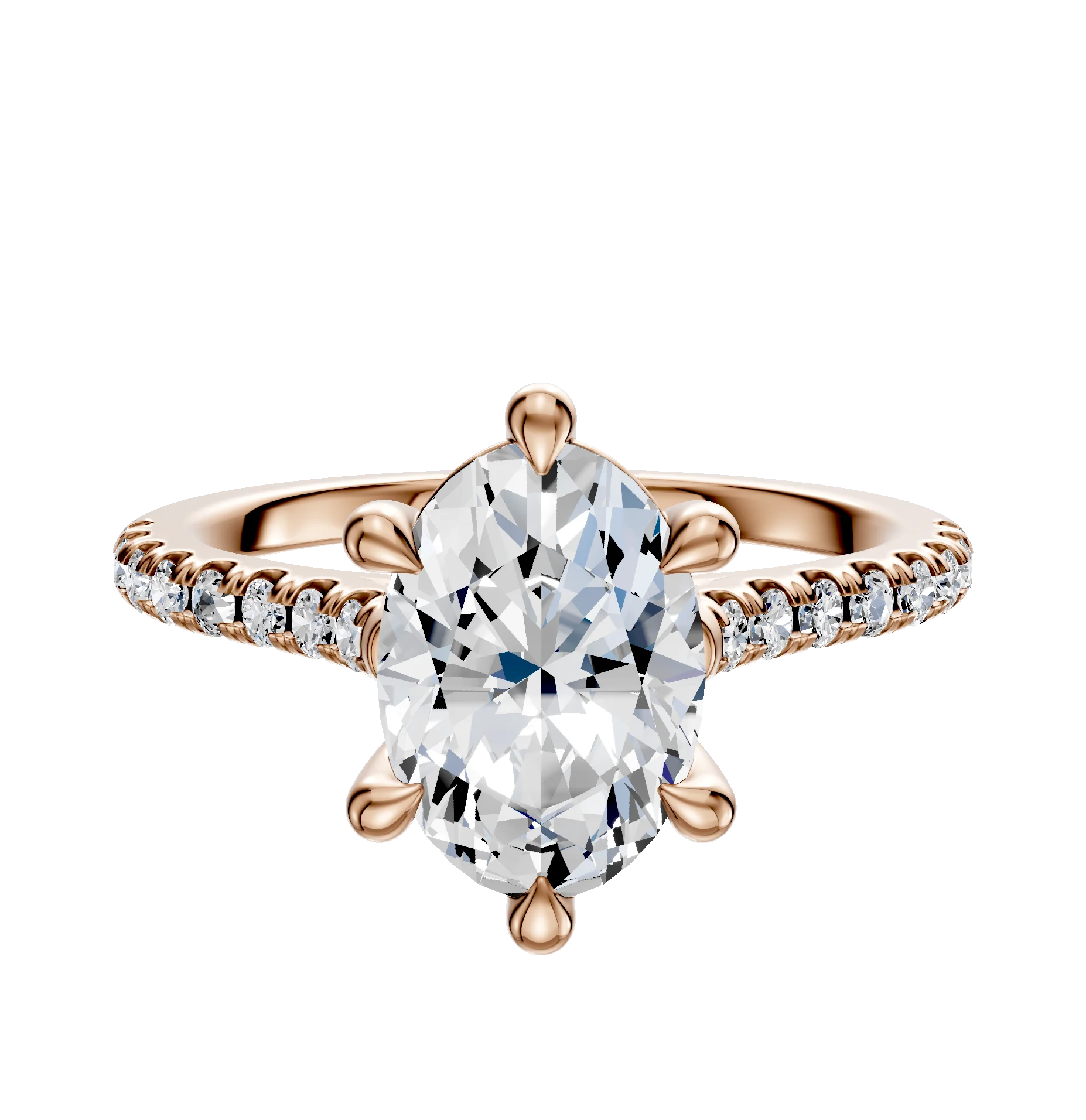 14K Rose Gold 6 Prong Basket Cathedral Dome 1-Row-Pave 2.5mm Engagement Ring