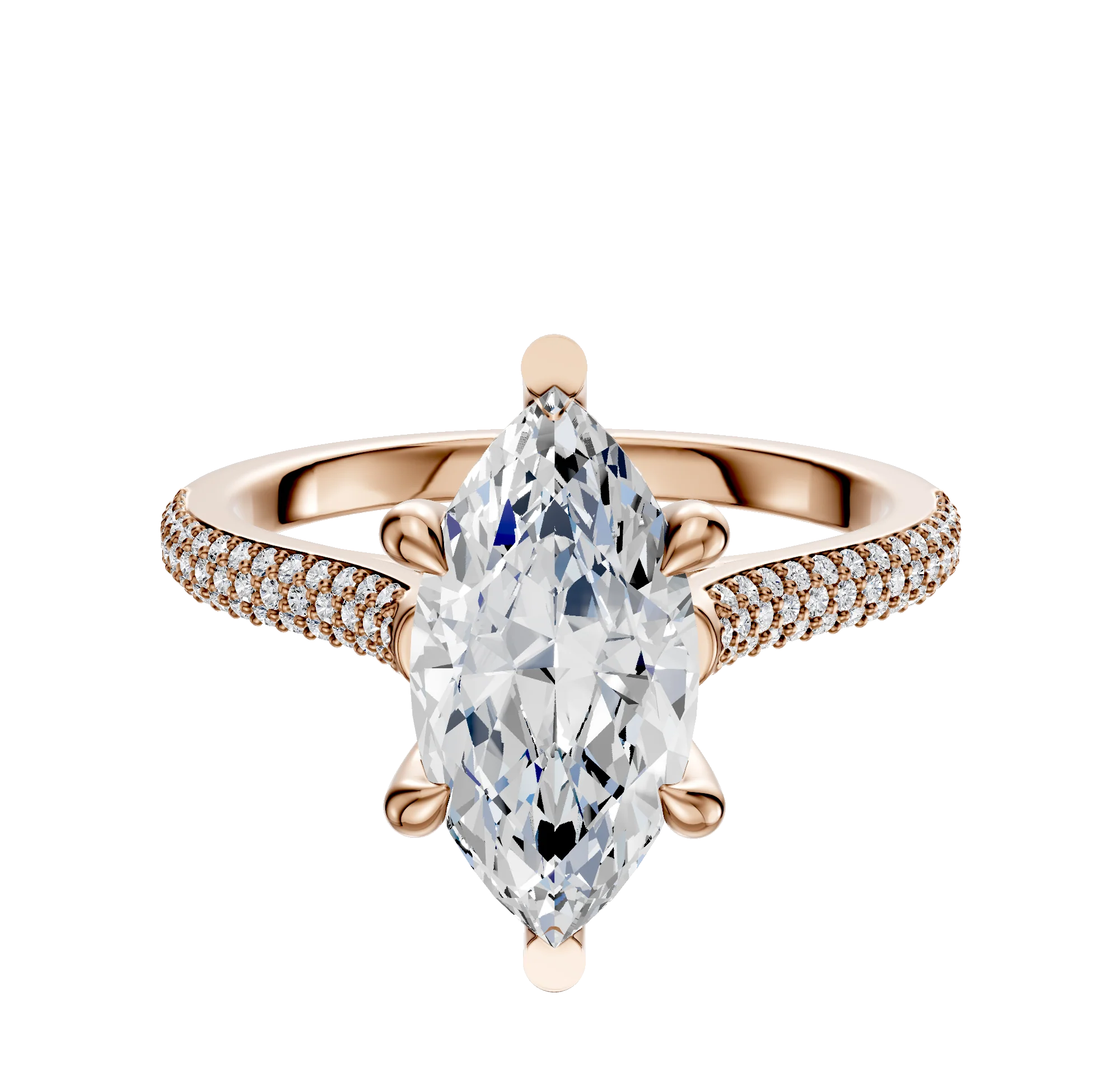14K Rose Gold 6 Prong Basket Cathedral Dome 3-Row-Pave 2.0mm Engagement Ring