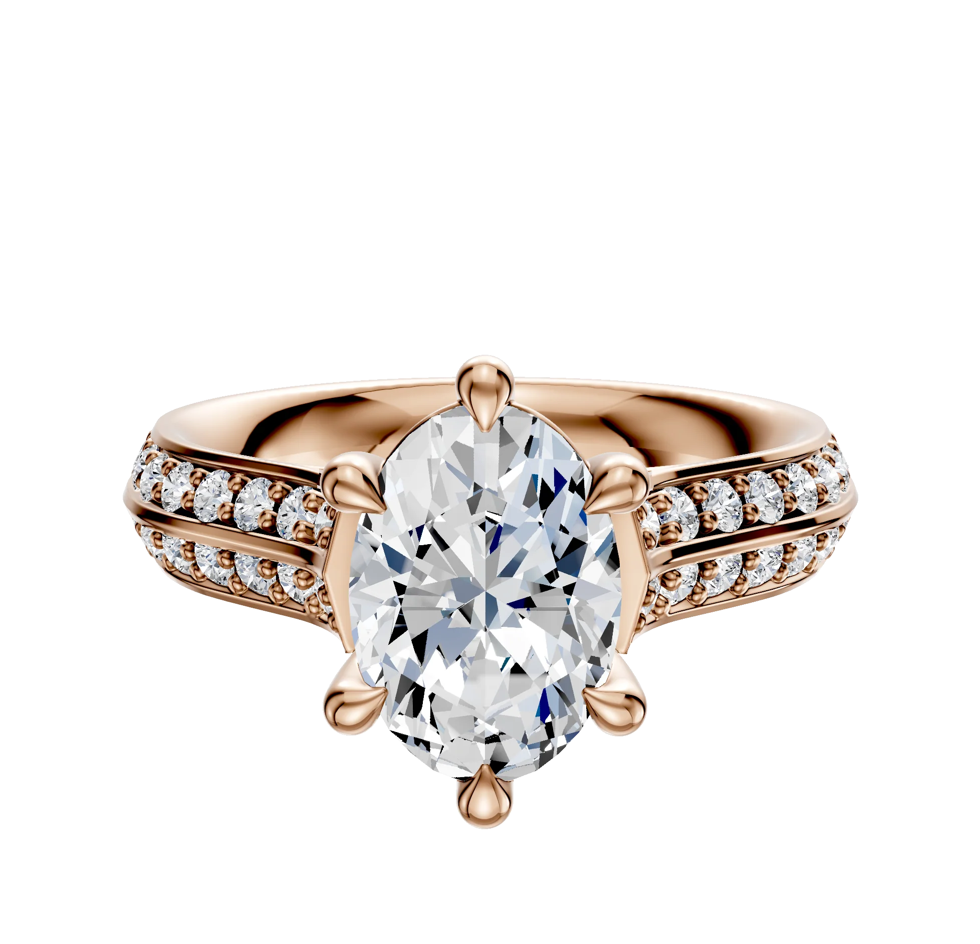 14K Rose Gold 6 Prong Basket Cathedral Knife Edge 1-Row-Pave 2.5mm Engagement Ring