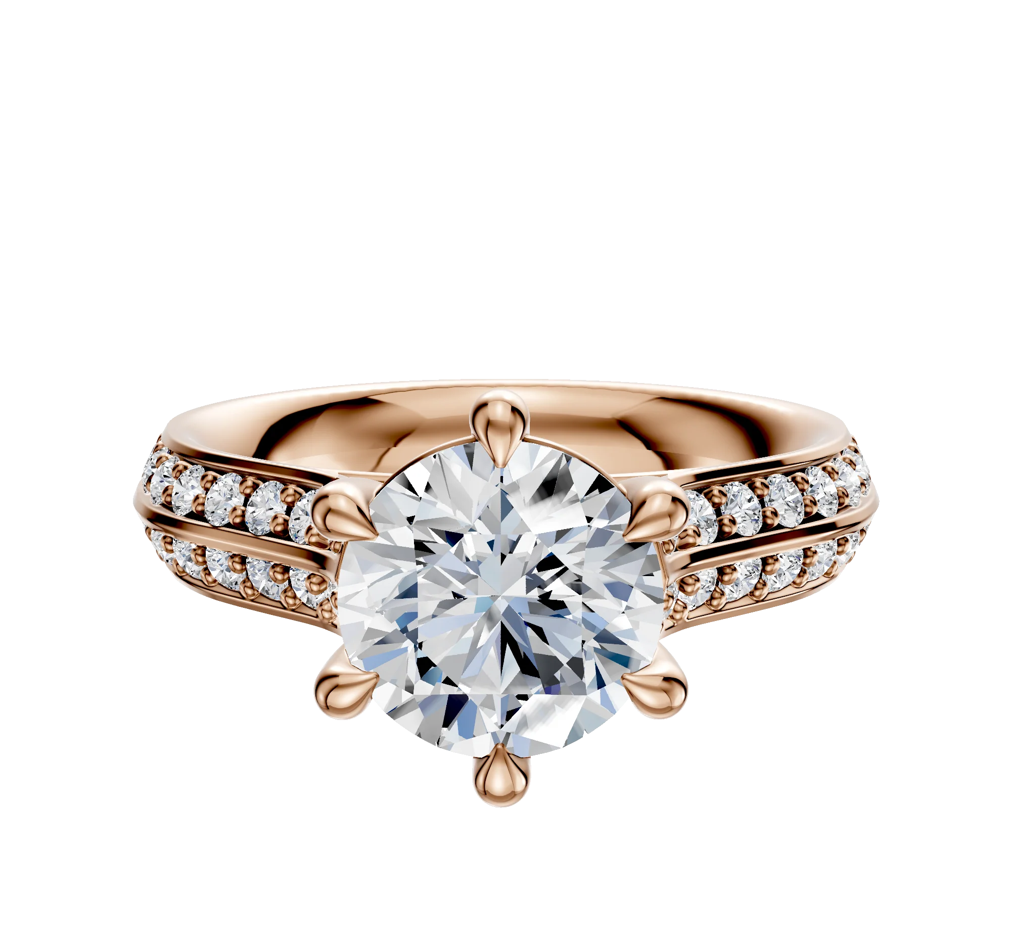 14K Rose Gold 6 Prong Basket Cathedral Knife Edge 1-Row-Pave 2.5mm Engagement Ring