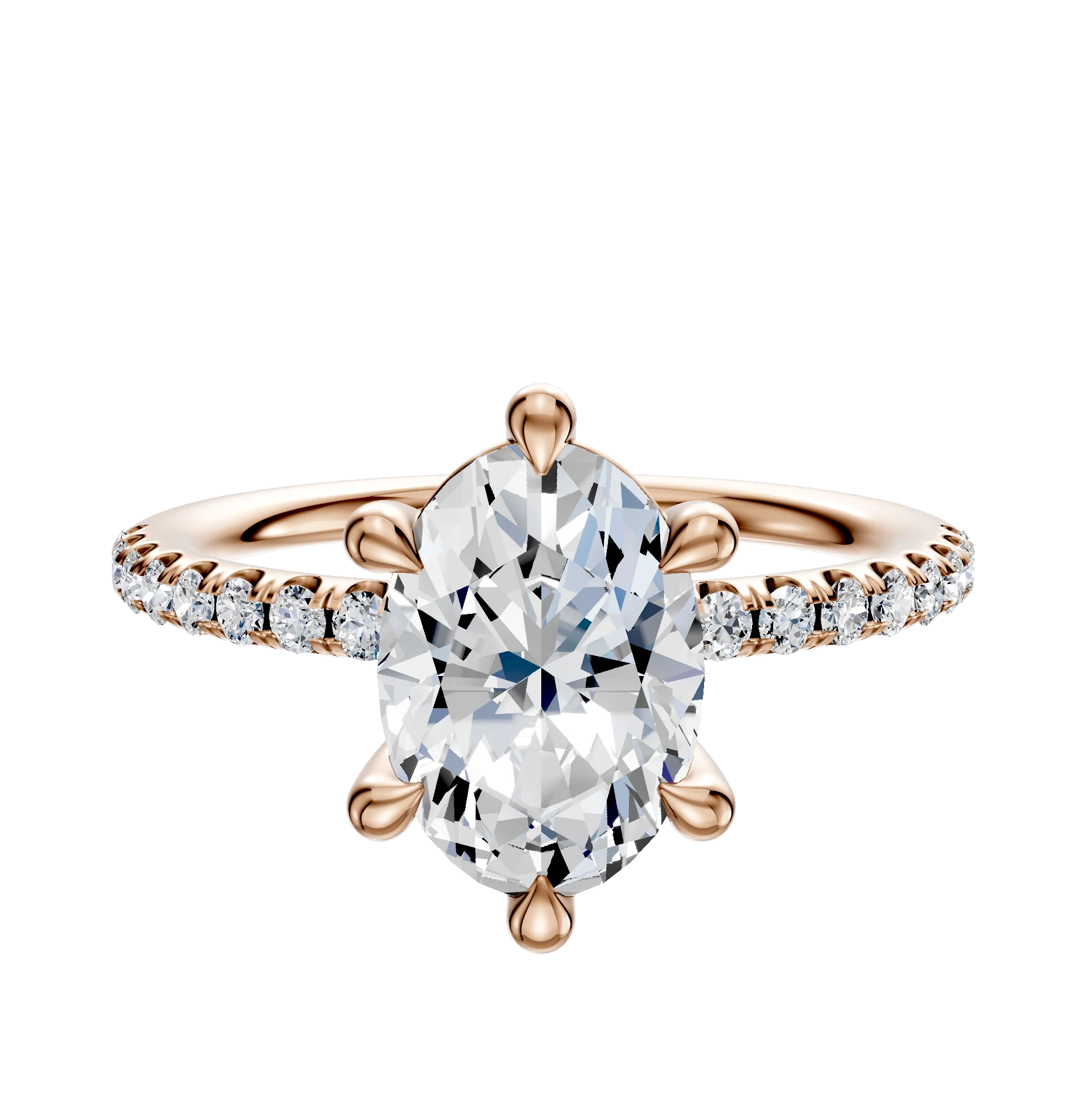 14K Rose Gold 6 Prong Basket Classic Dome 1-Row-Pave 2.5mm Engagement Ring