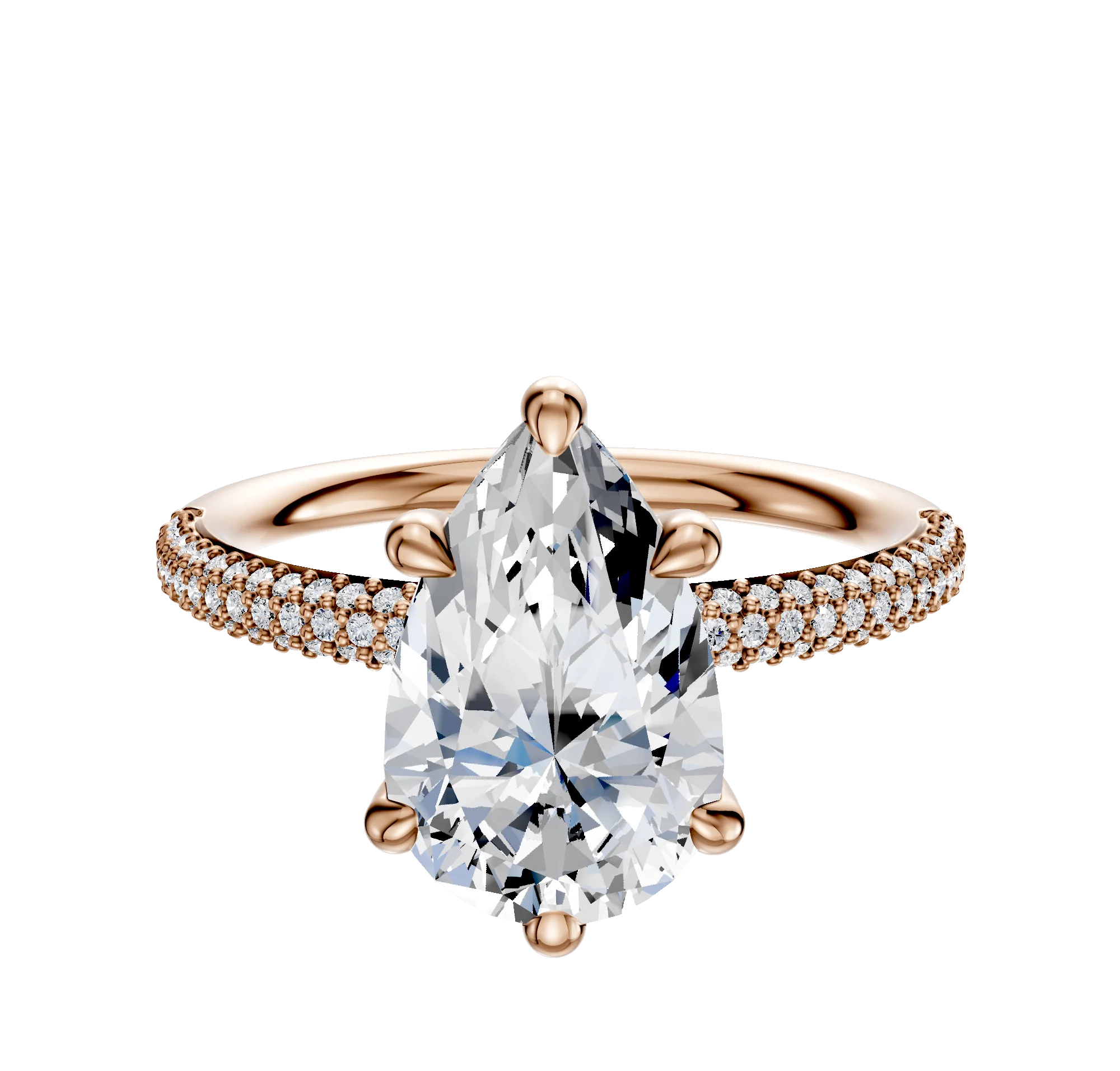 14K Rose Gold 6 Prong Basket Classic Dome 3-Row-Pave 2.0mm Engagement Ring
