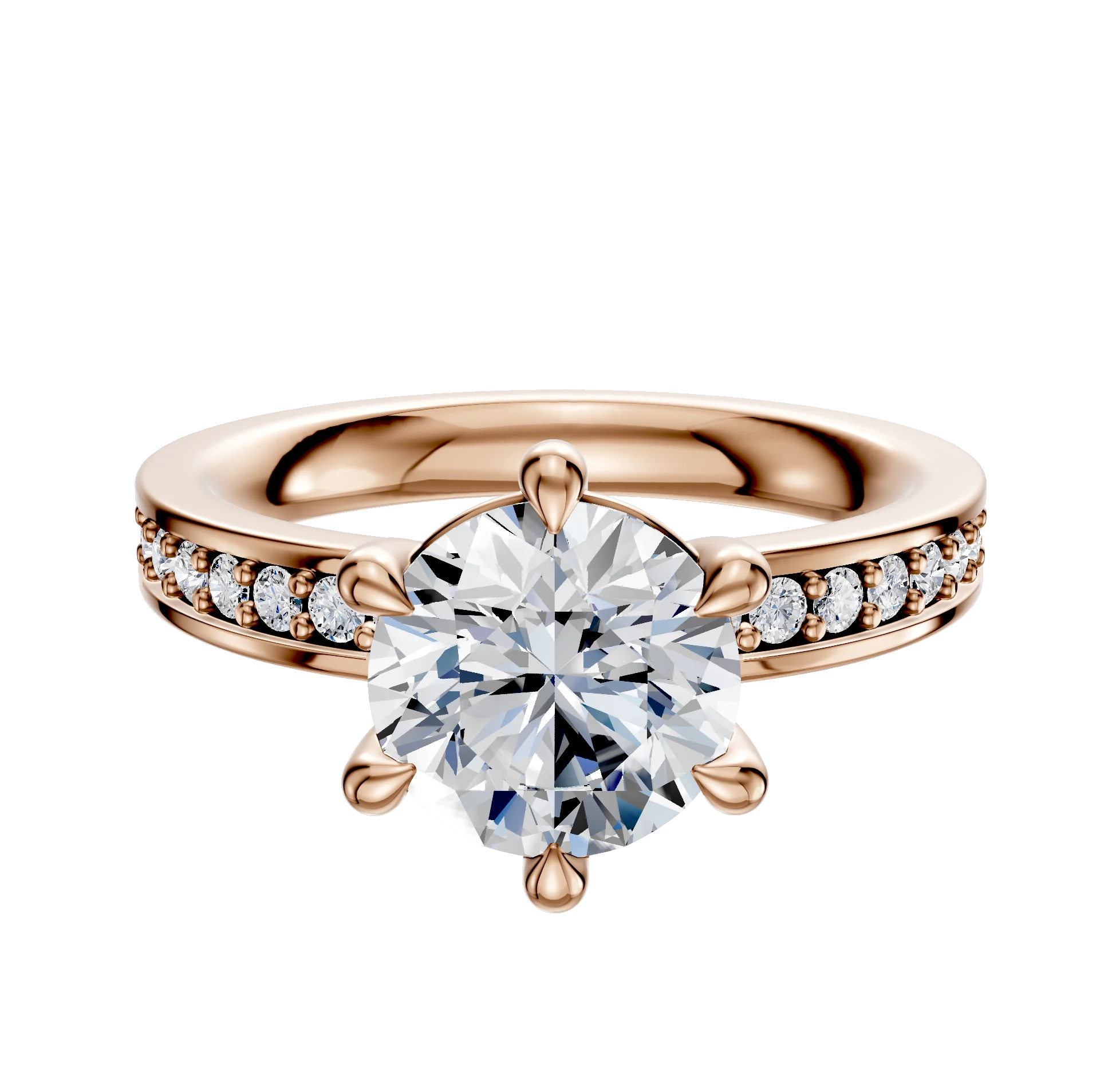 14K Rose Gold 6 Prong Basket Classic Flat 1-Row-Pave 2.5mm Engagement Ring