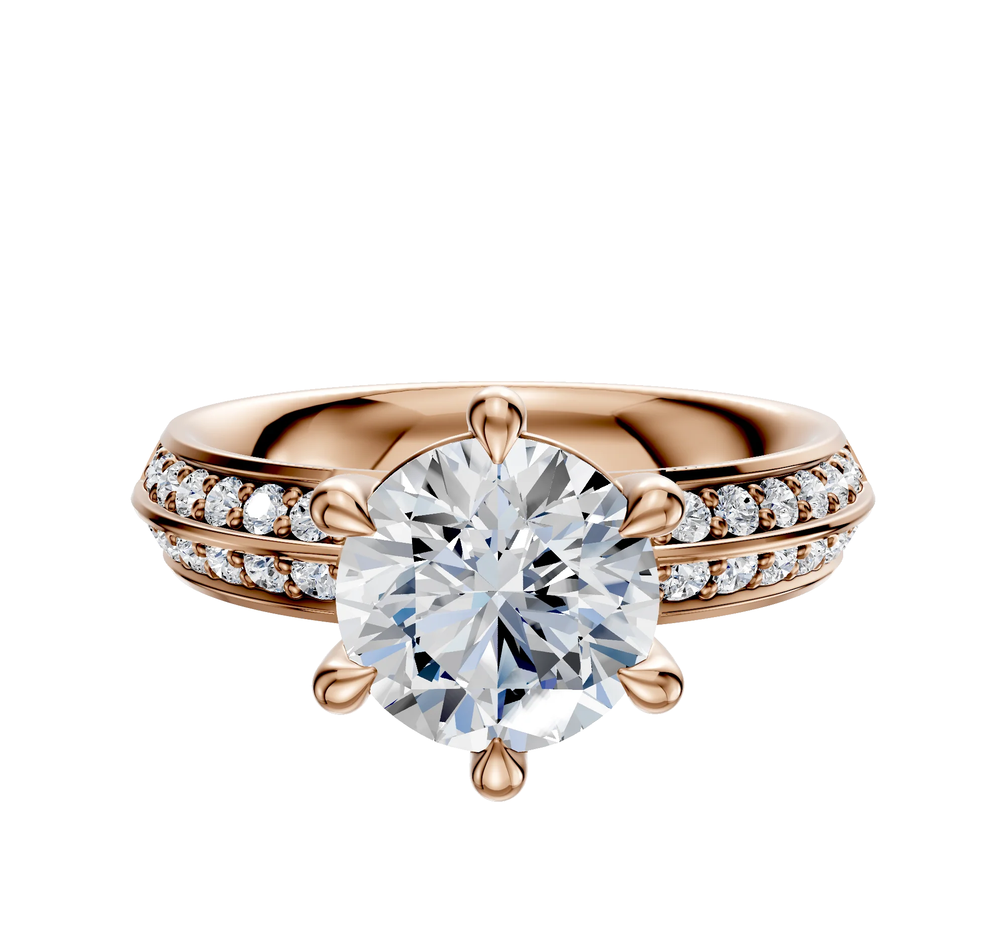 14K Rose Gold 6 Prong Basket Classic Knife Edge 1-Row-Pave 2.5mm Engagement Ring