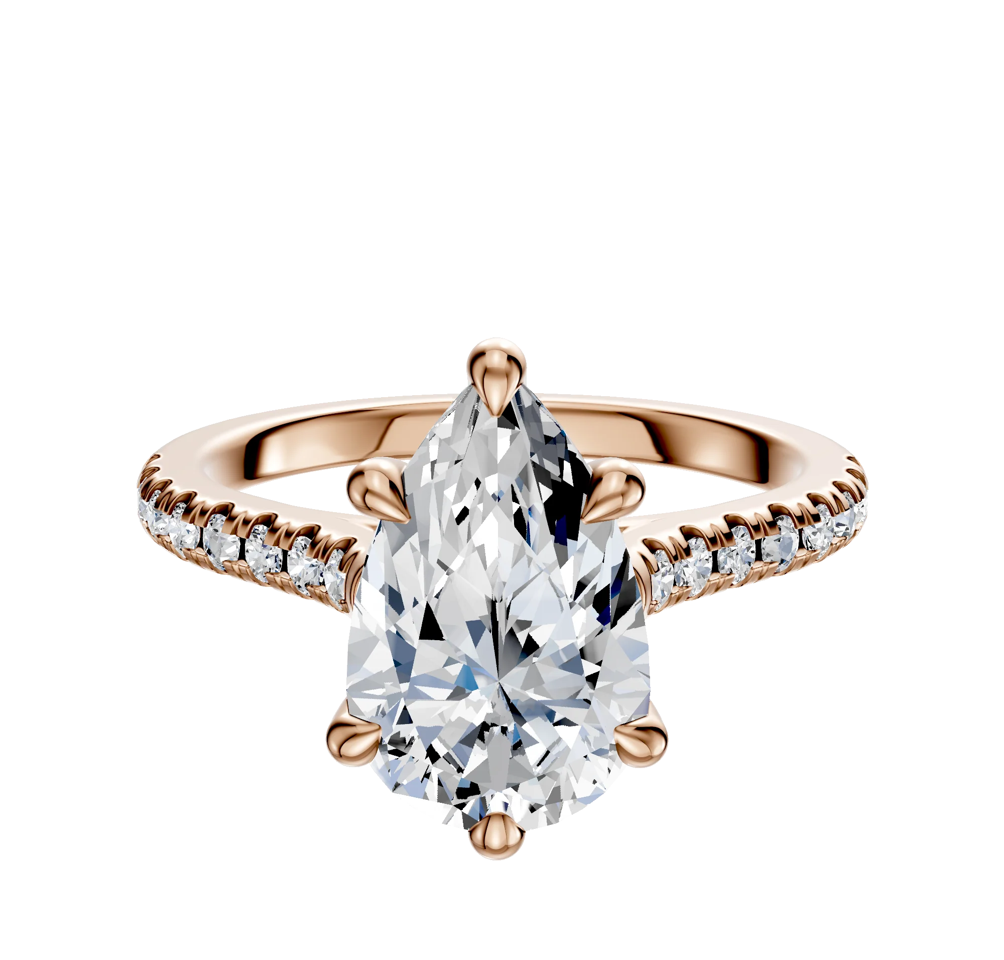 14K Rose Gold 6 Prong Hidden Halo Cathedral Dome 1-Row-Pave 2.5mm Engagement Ring