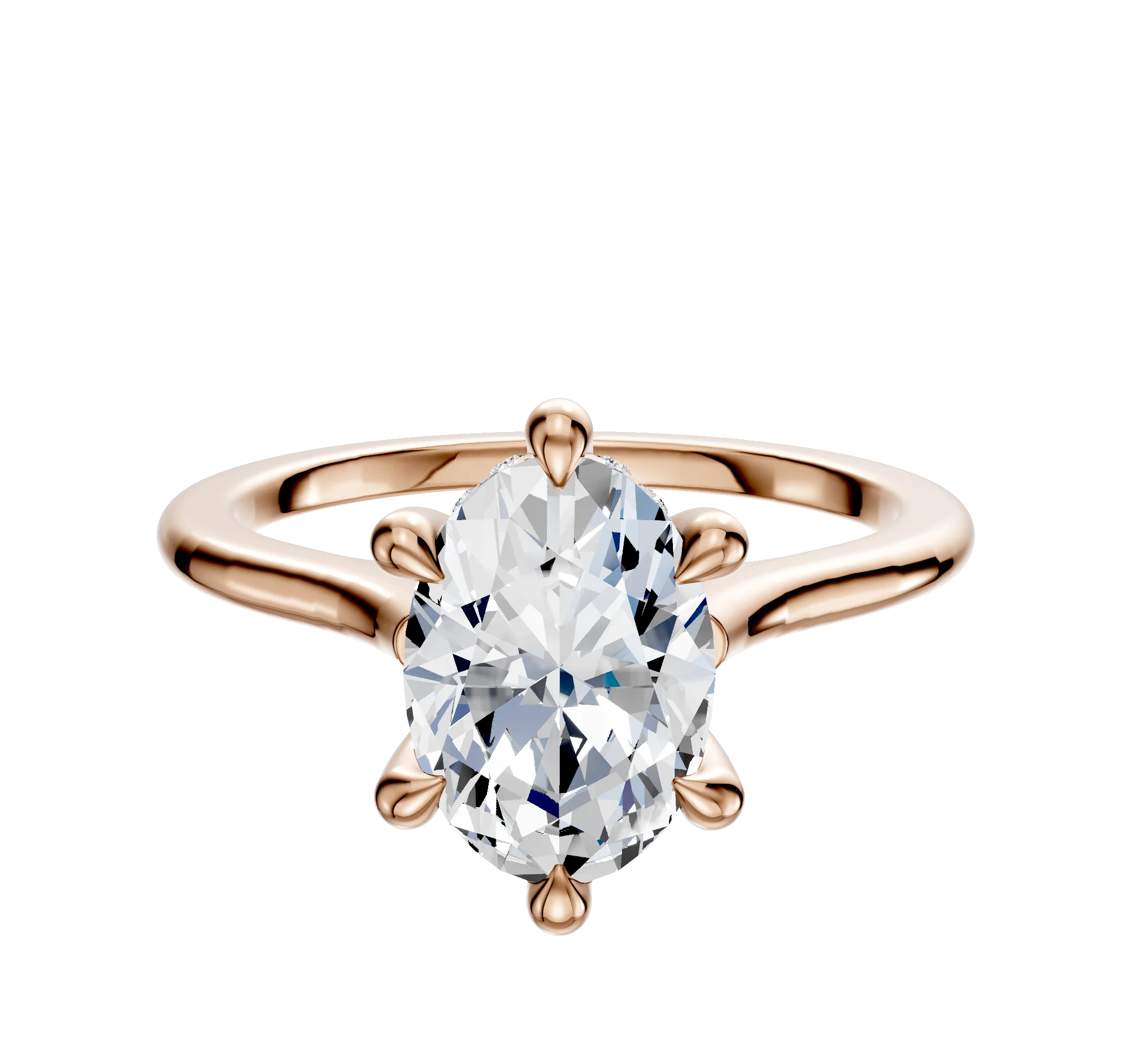 14K Rose Gold 6 Prong Hidden Halo Cathedral Dome 1.5mm Engagement Ring