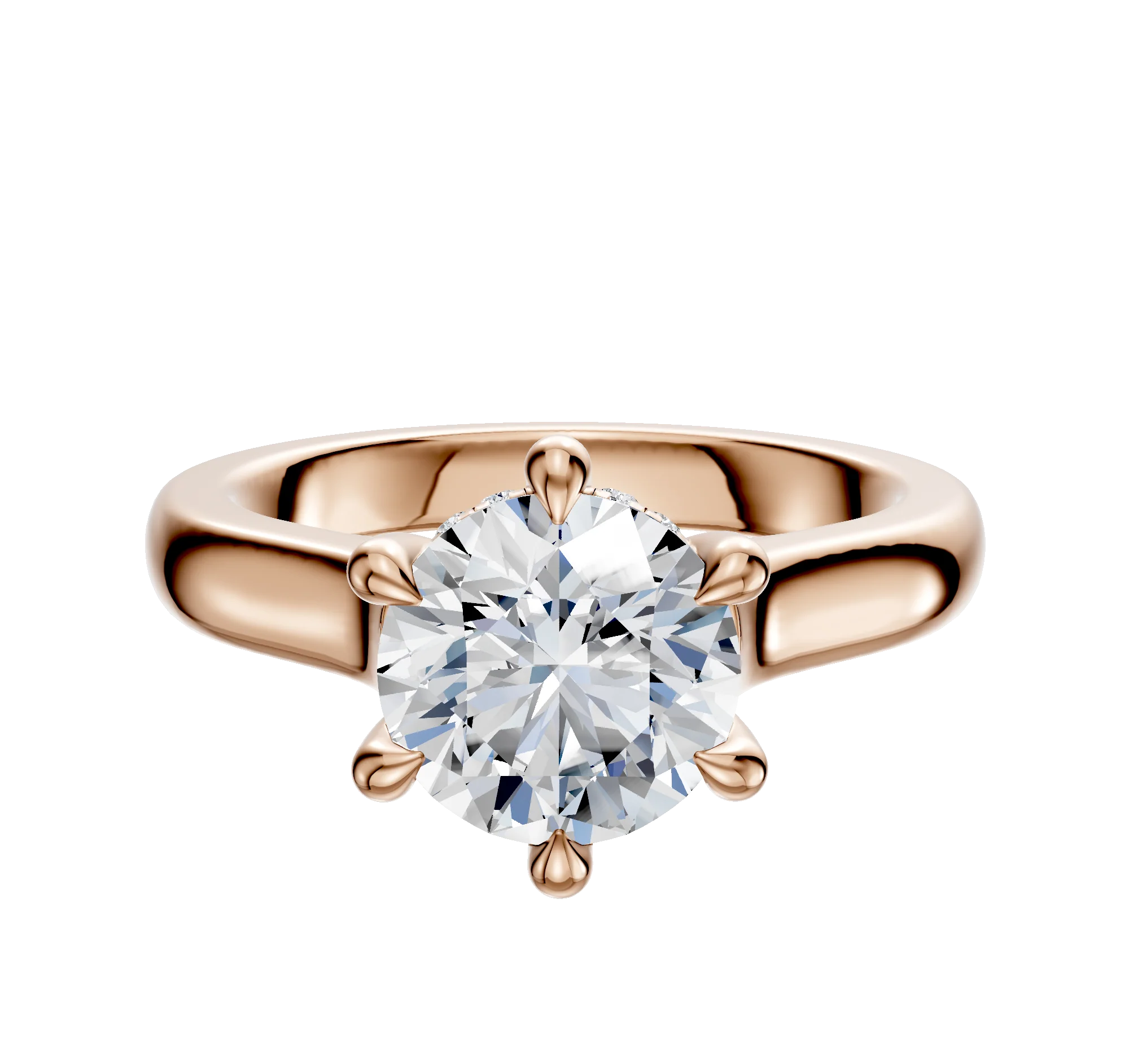 14K Rose Gold 6 Prong Hidden Halo Cathedral Dome 3.0mm Engagement Ring