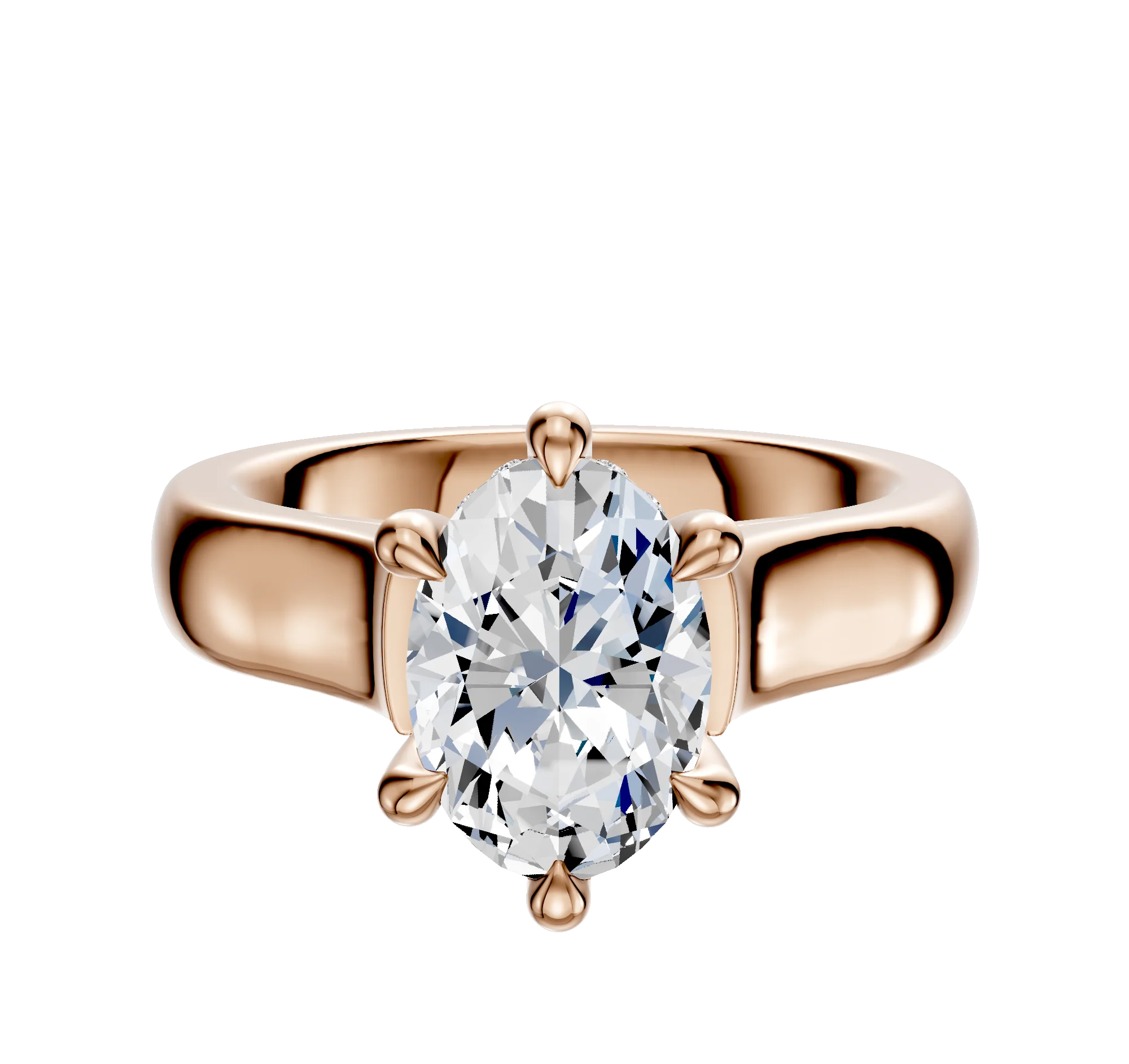 14K Rose Gold 6 Prong Hidden Halo Cathedral Dome 4.0mm Engagement Ring
