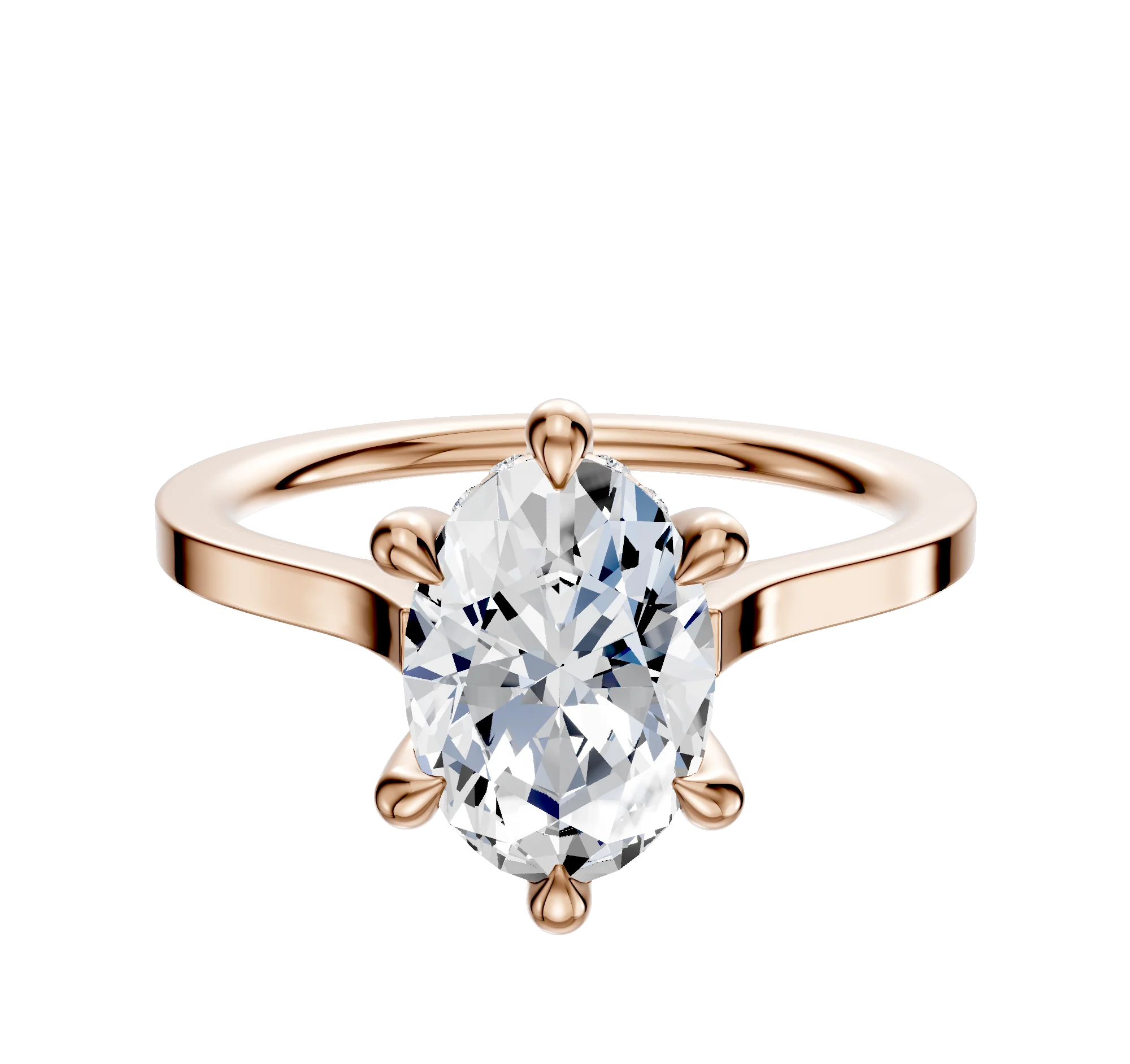 14K Rose Gold 6 Prong Hidden Halo Cathedral Flat 1.5mm Engagement Ring