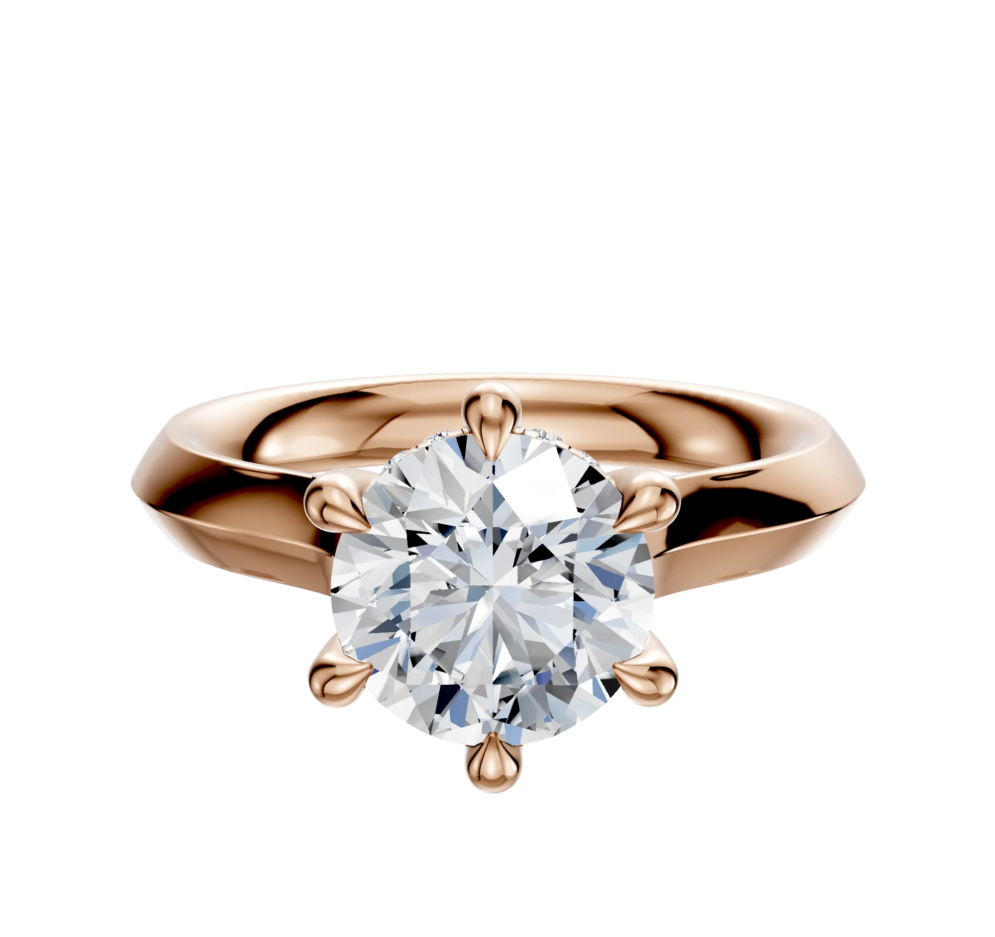 14K Rose Gold 6 Prong Hidden Halo Cathedral Knife Edge 3.0mm Engagement Ring
