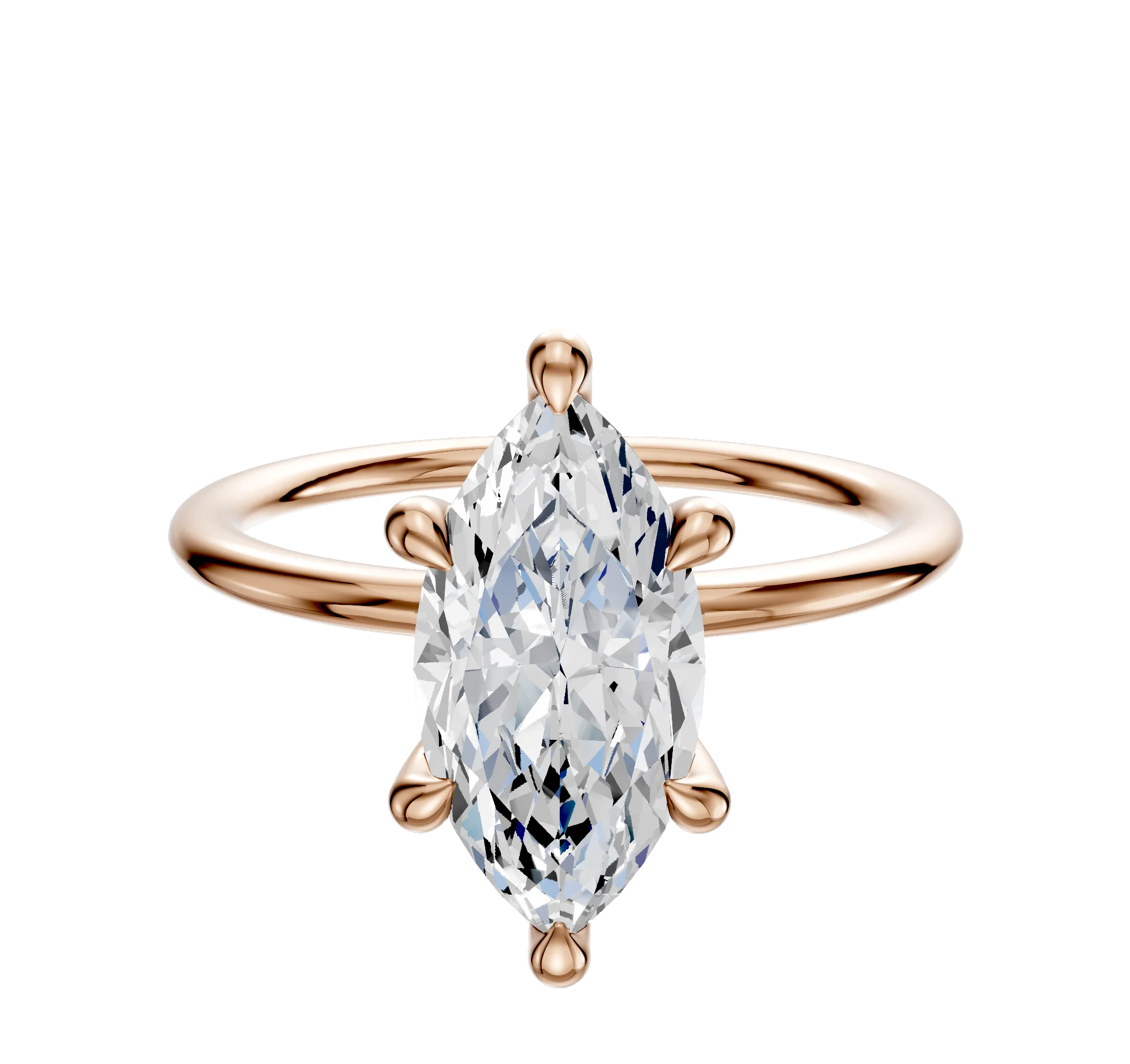 14K Rose Gold 6 Prong Hidden Halo Classic Dome 1.5mm Engagement Ring