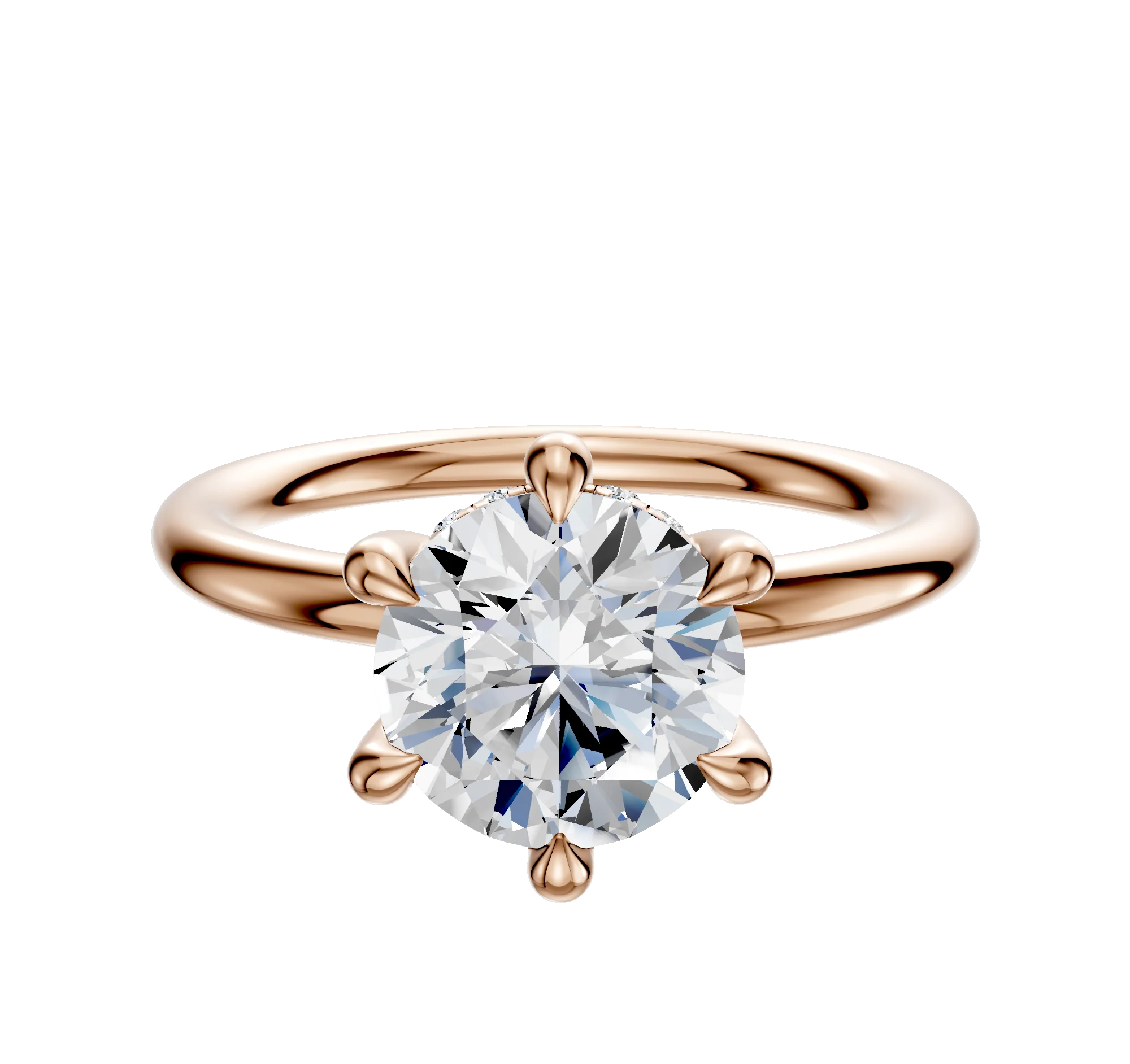 14K Rose Gold 6 Prong Hidden Halo Classic Dome 2.0mm Engagement Ring