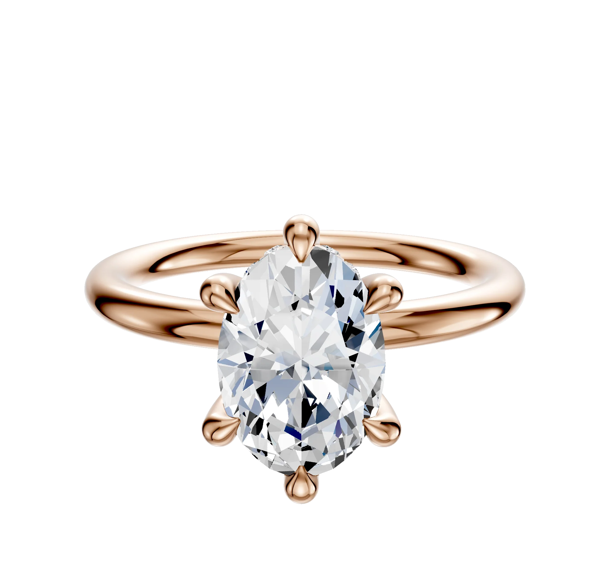 14K Rose Gold 6 Prong Hidden Halo Classic Dome 2.0mm Engagement Ring