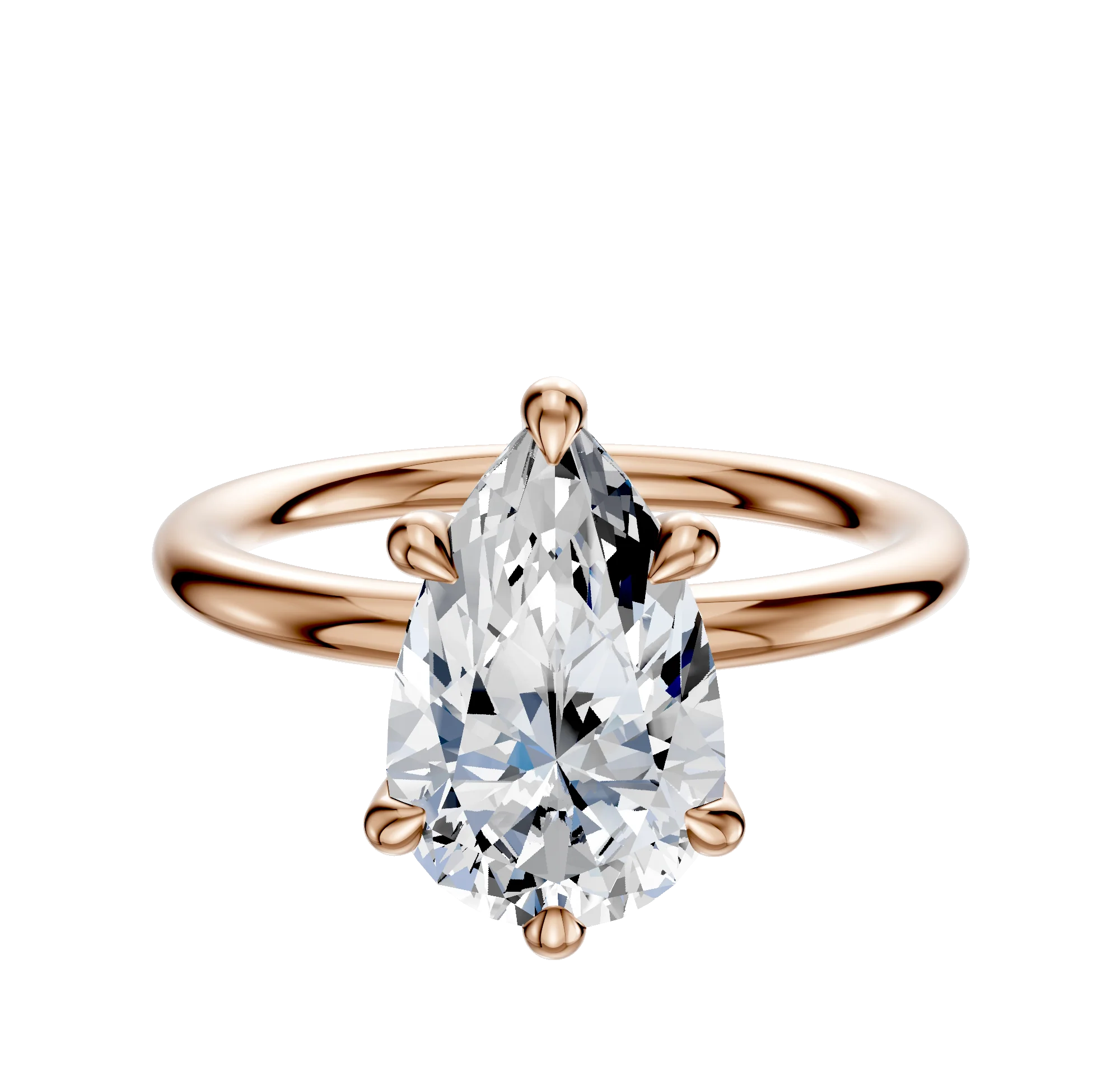 14K Rose Gold 6 Prong Hidden Halo Classic Dome 2.0mm Engagement Ring