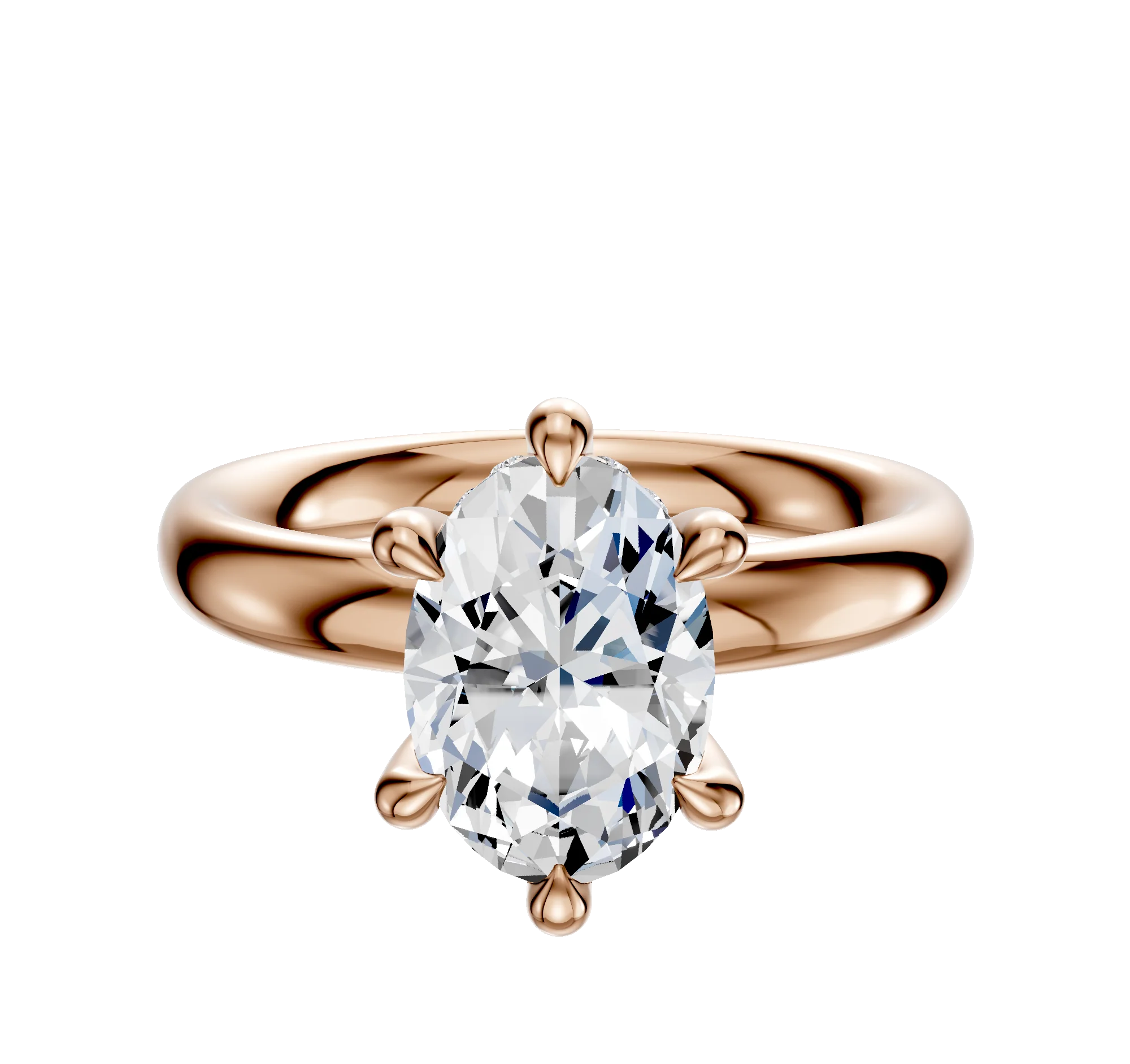 14K Rose Gold 6 Prong Hidden Halo Classic Dome 3.0mm Engagement Ring