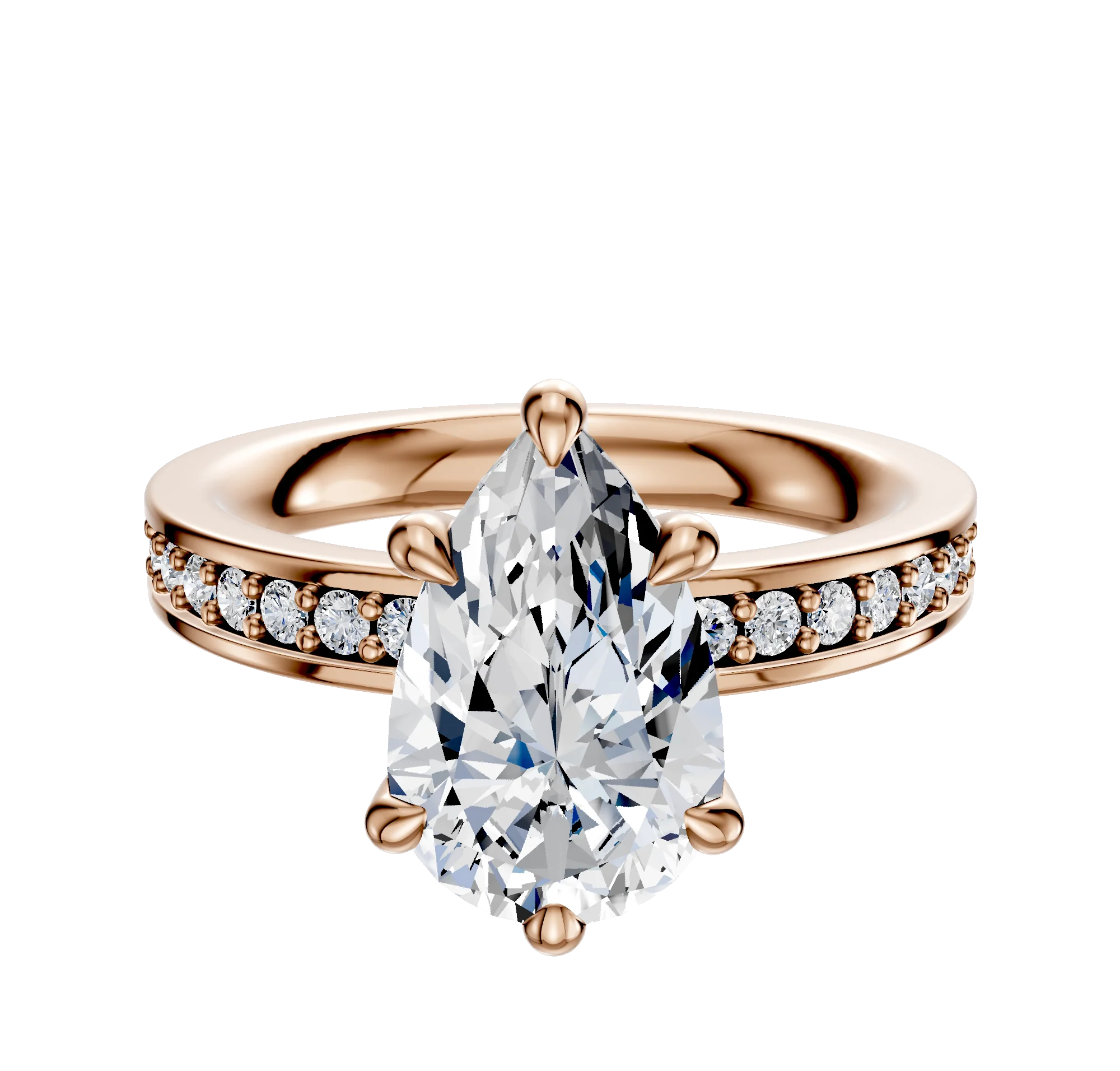 14K Rose Gold 6 Prong Hidden Halo Classic Flat 1-Row-Pave 2.5mm Engagement Ring
