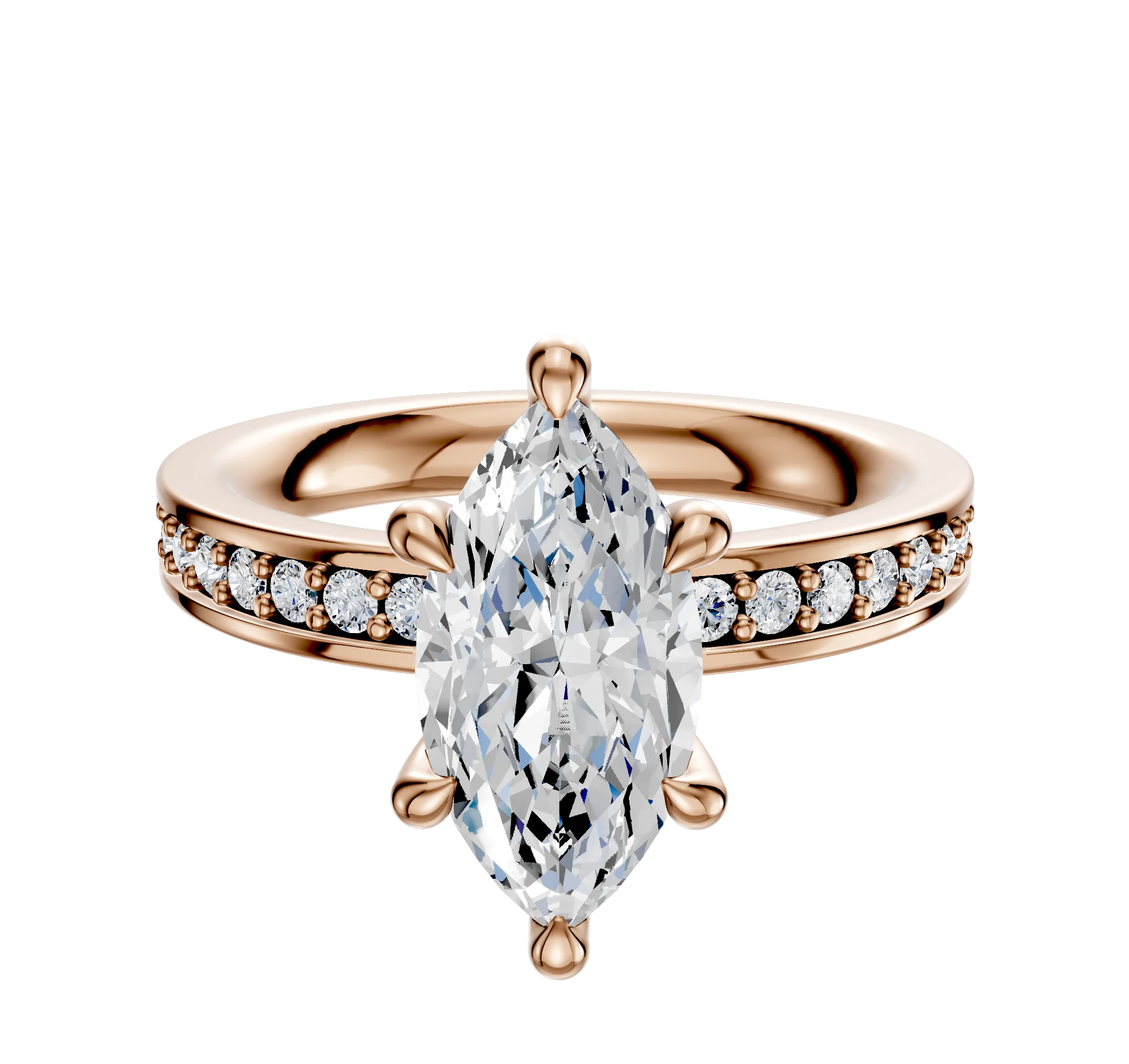 14K Rose Gold 6 Prong Hidden Halo Classic Flat 1-Row-Pave 2.5mm Engagement Ring