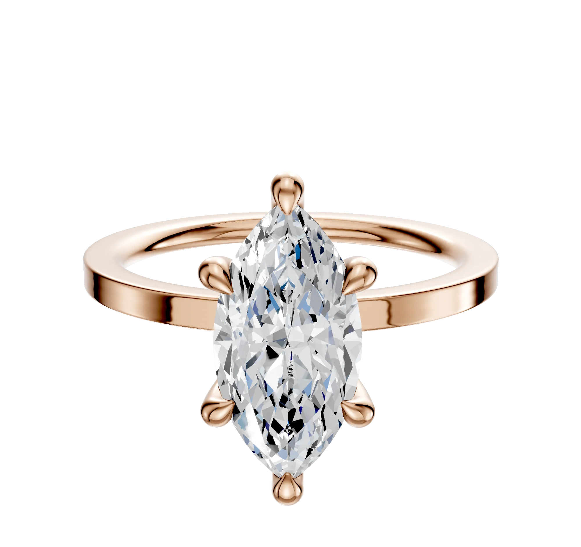14K Rose Gold 6 Prong Hidden Halo Classic Flat 1.5mm Engagement Ring