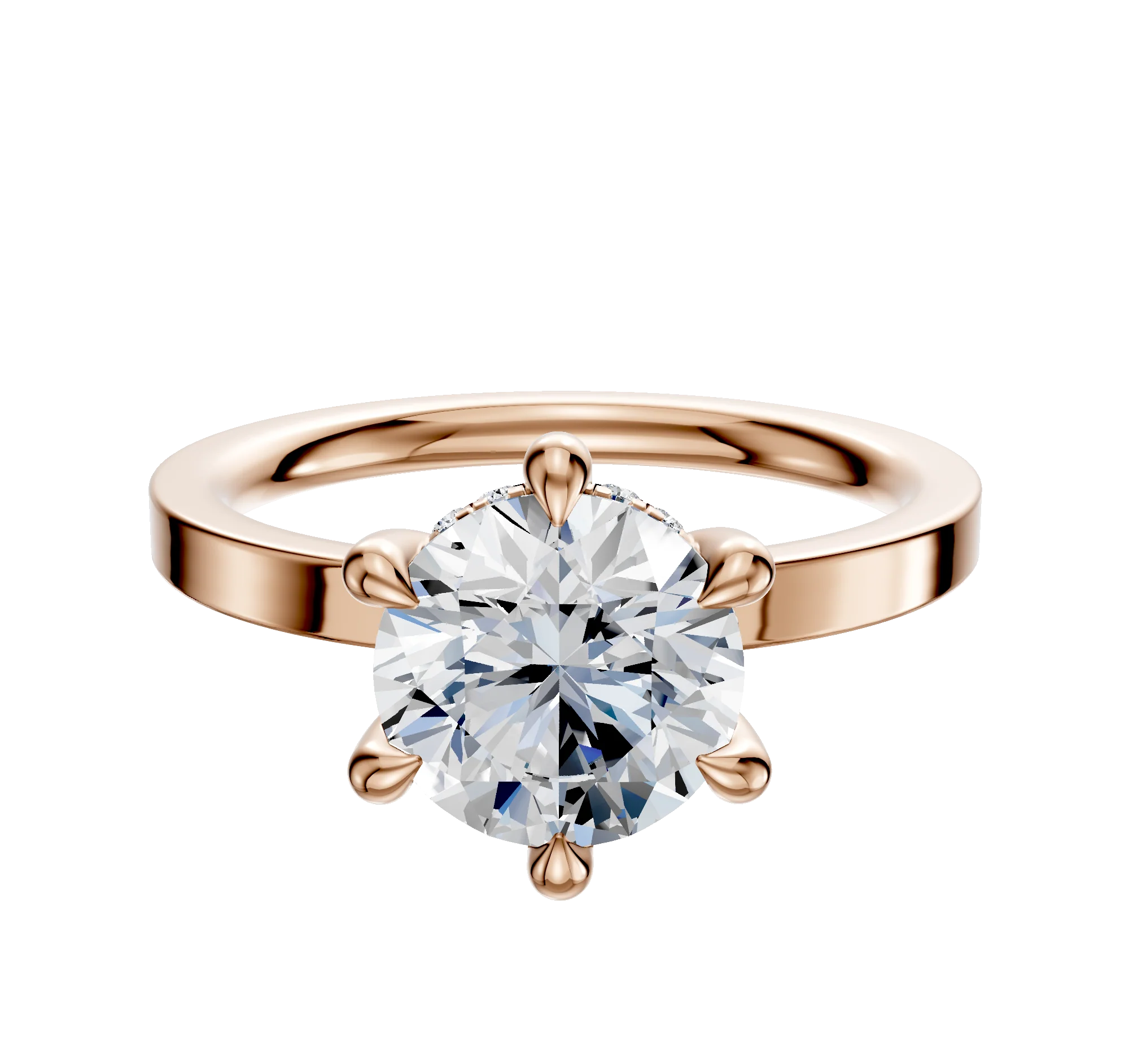 14K Rose Gold 6 Prong Hidden Halo Classic Flat 2.0mm Engagement Ring