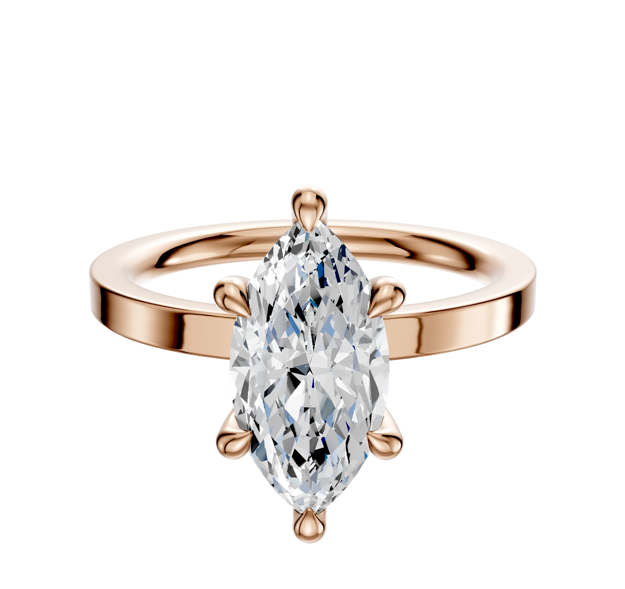 14K Rose Gold 6 Prong Hidden Halo Classic Flat 2.0mm Engagement Ring