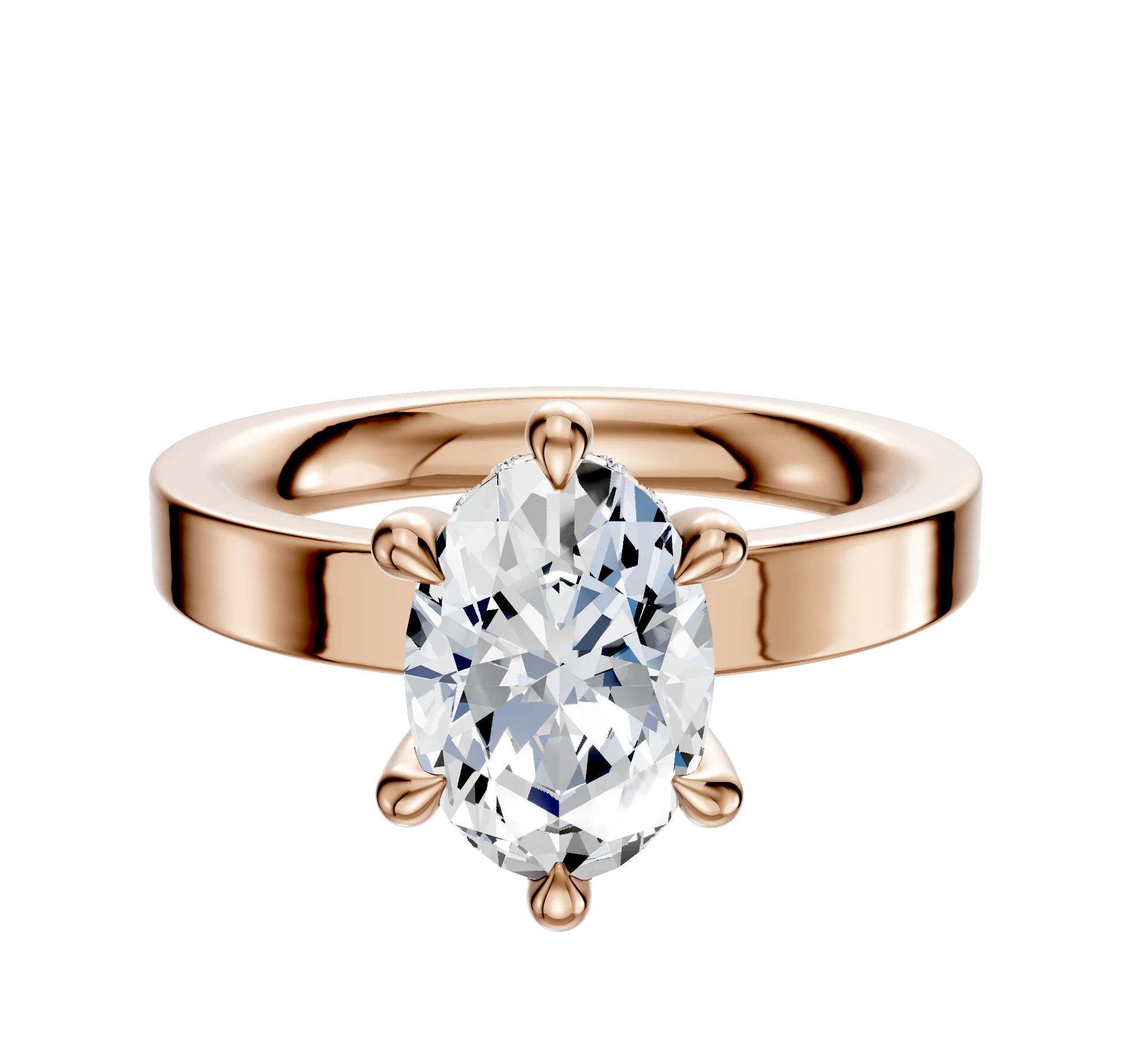 14K Rose Gold 6 Prong Hidden Halo Classic Flat 3.0mm Engagement Ring