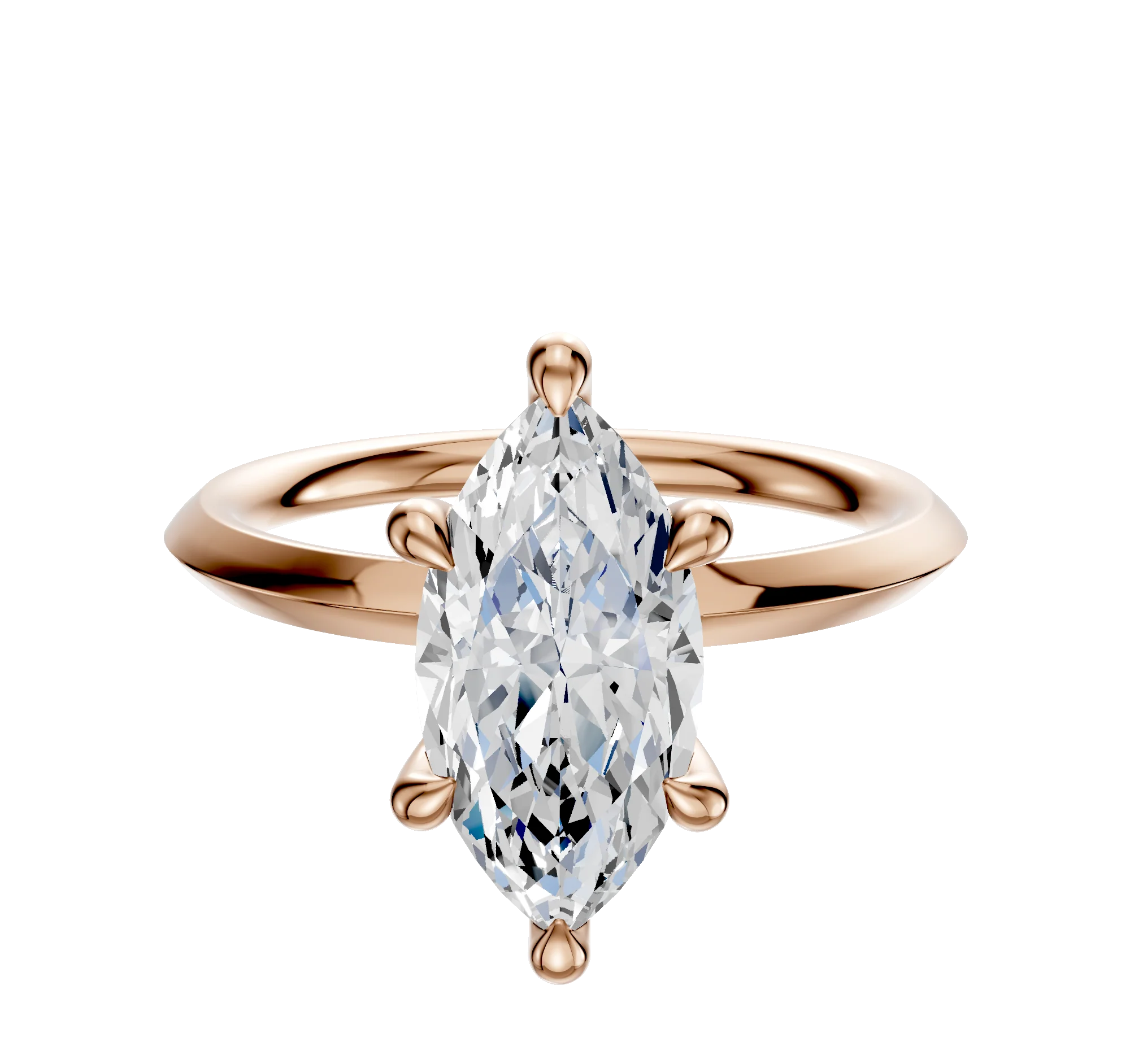 14K Rose Gold 6 Prong Hidden Halo Classic Knife Edge 2.0mm Engagement Ring