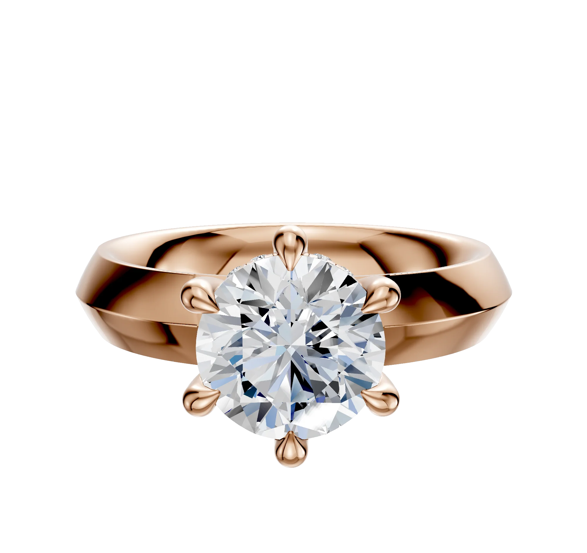 14K Rose Gold 6 Prong Hidden Halo Classic Knife Edge 4.0mm Engagement Ring