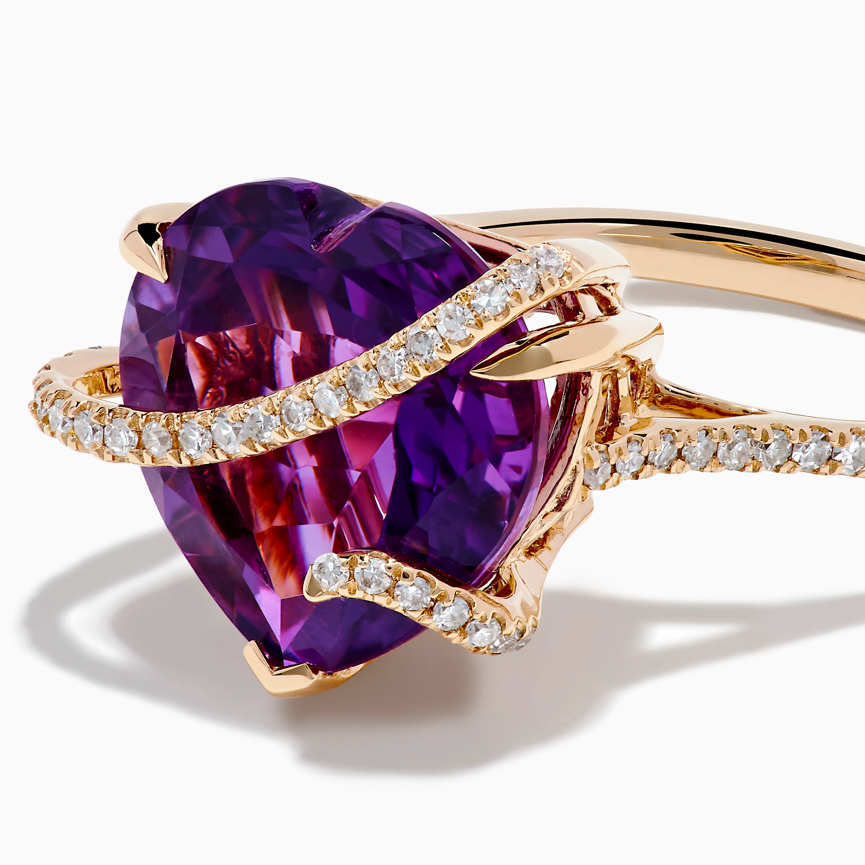 14K Rose Gold Amethyst and Diamond Heart Ring - Image 2