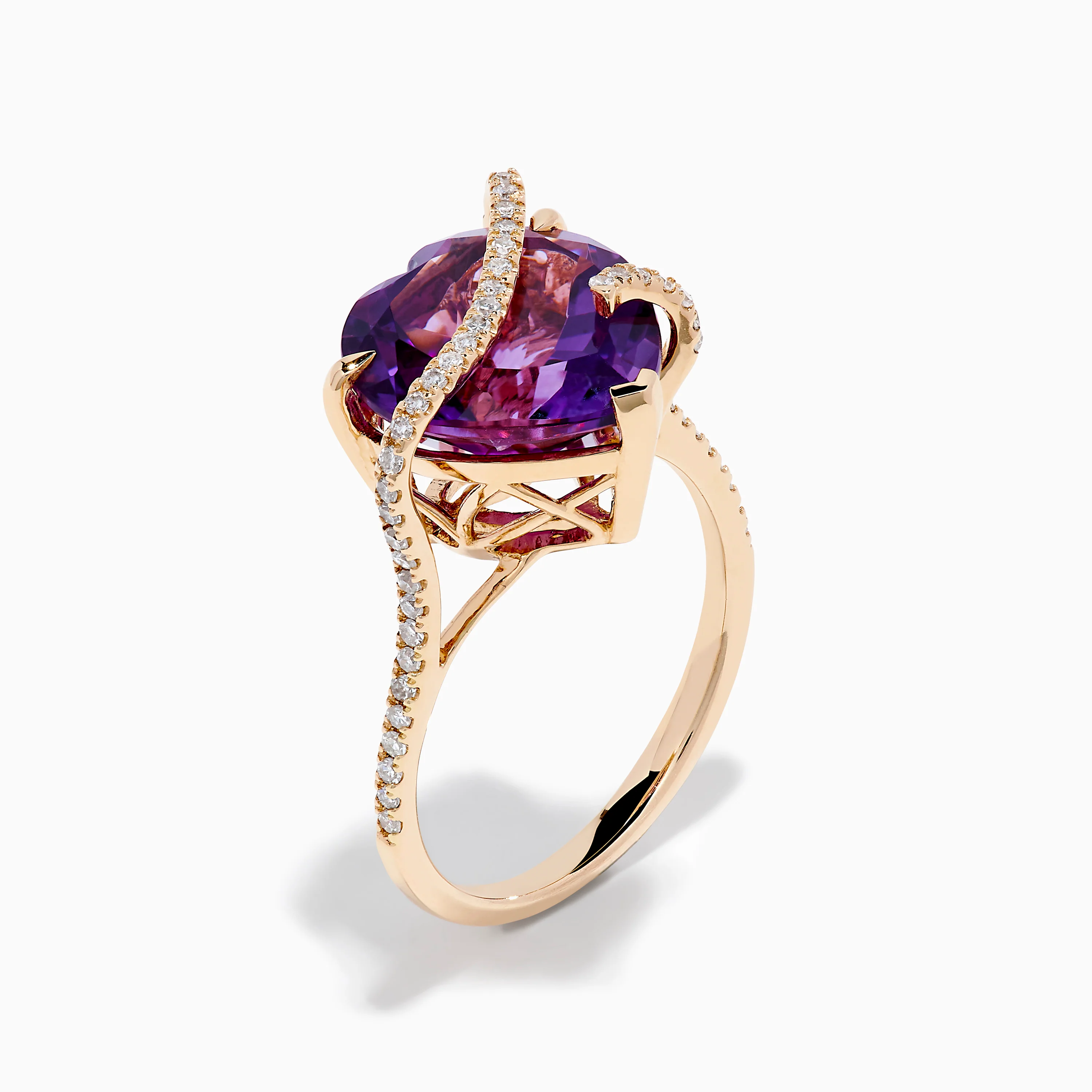 14K Rose Gold Amethyst and Diamond Heart Ring - Image 4