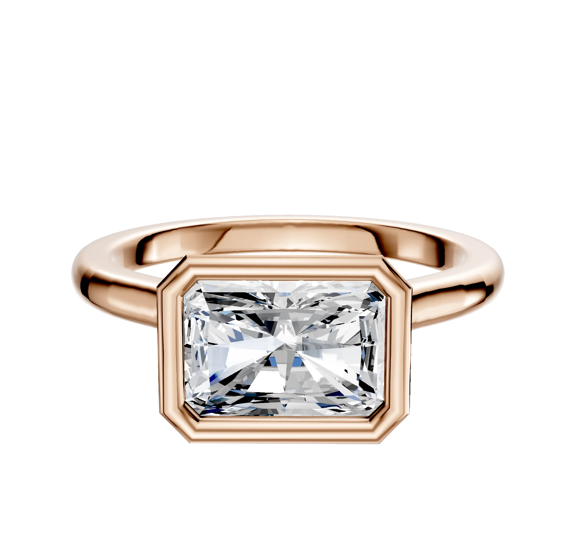 14K Rose Gold Bezel Full Bezel East/West Cathedral Dome 2.0mm Engagement Ring