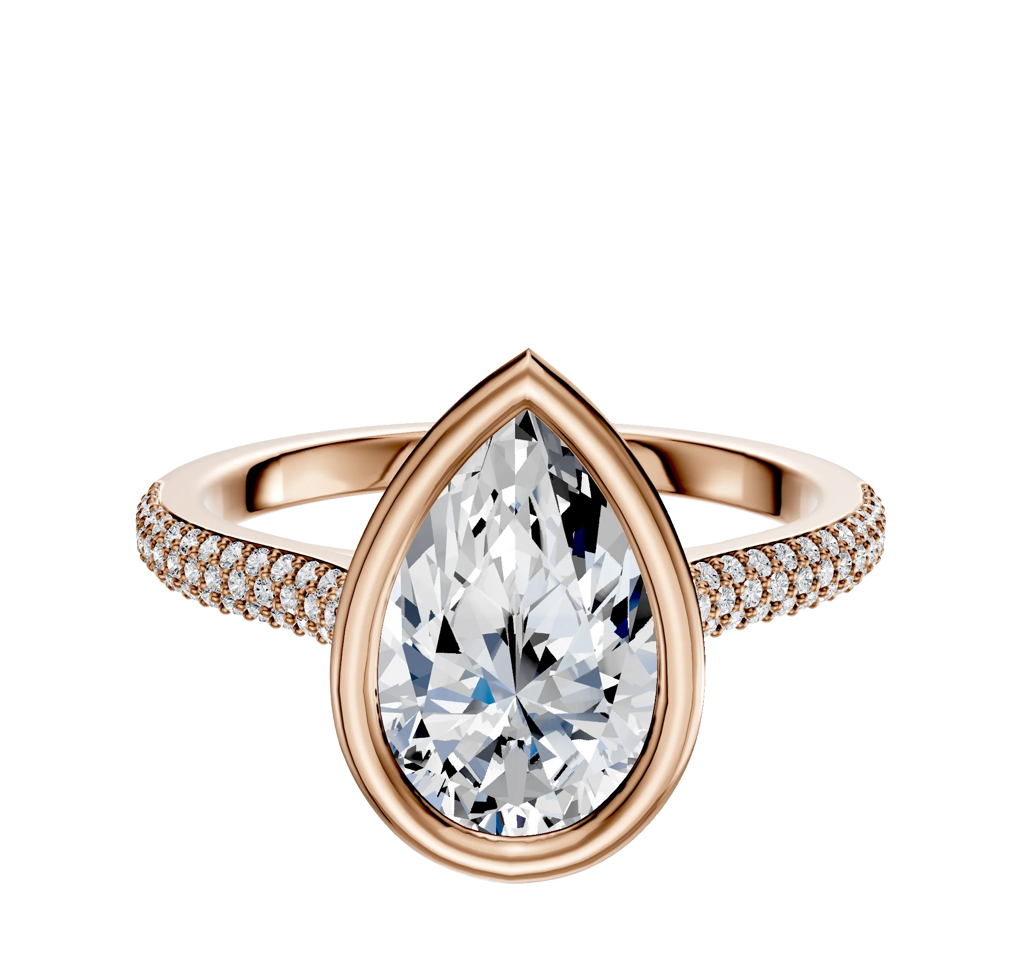14K Rose Gold Bezel Full Bezel East/West Cathedral Dome 3-Row-Pave 2.0mm Engagement Ring