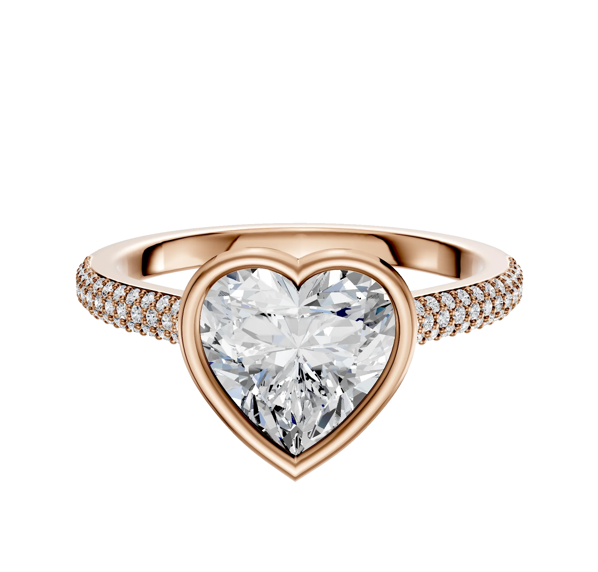 14K Rose Gold Bezel Full Bezel East/West Cathedral Dome 3-Row-Pave 2.0mm Engagement Ring