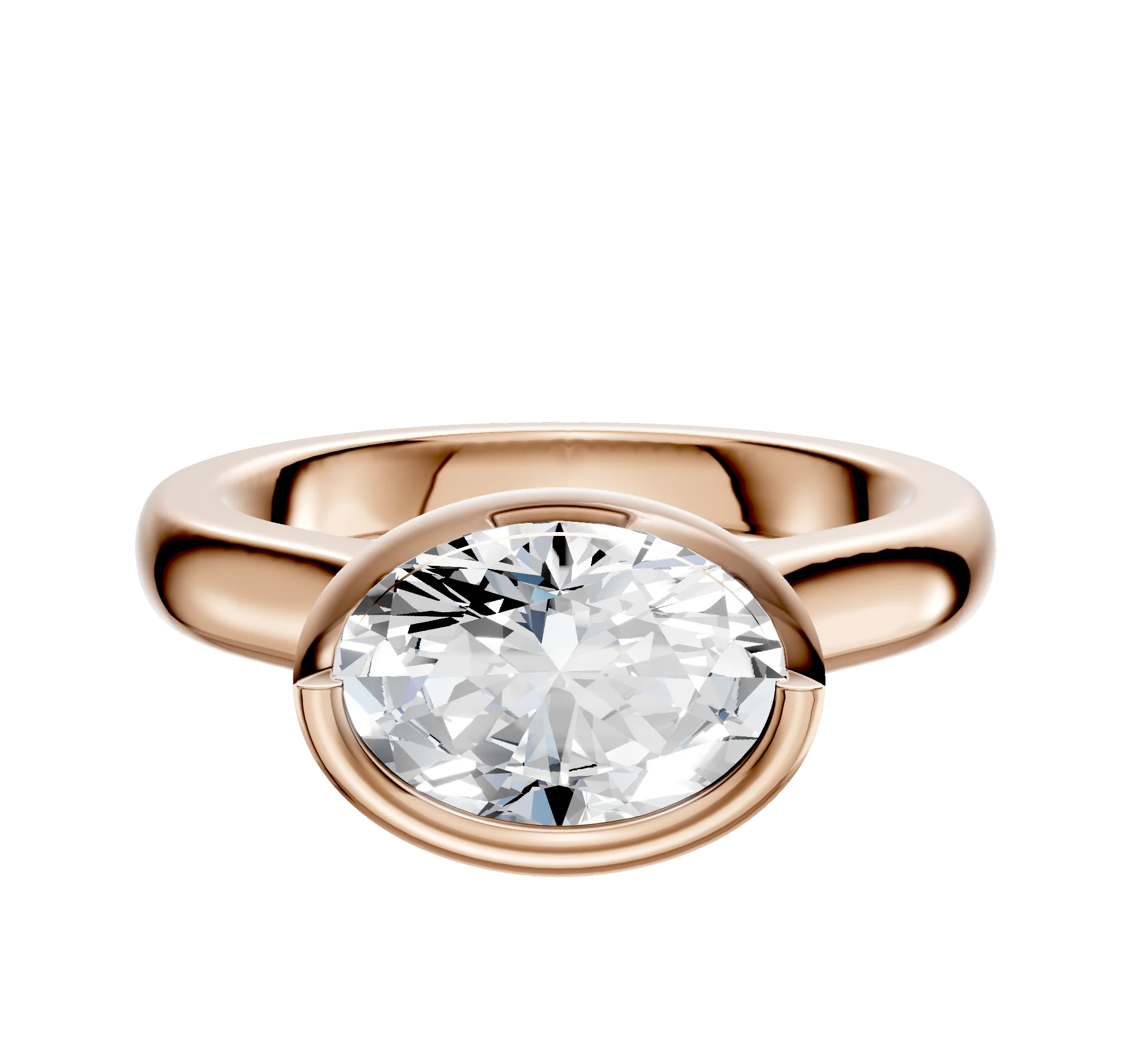 14K Rose Gold Bezel Full Bezel East/West Cathedral Dome 3.0mm Engagement Ring