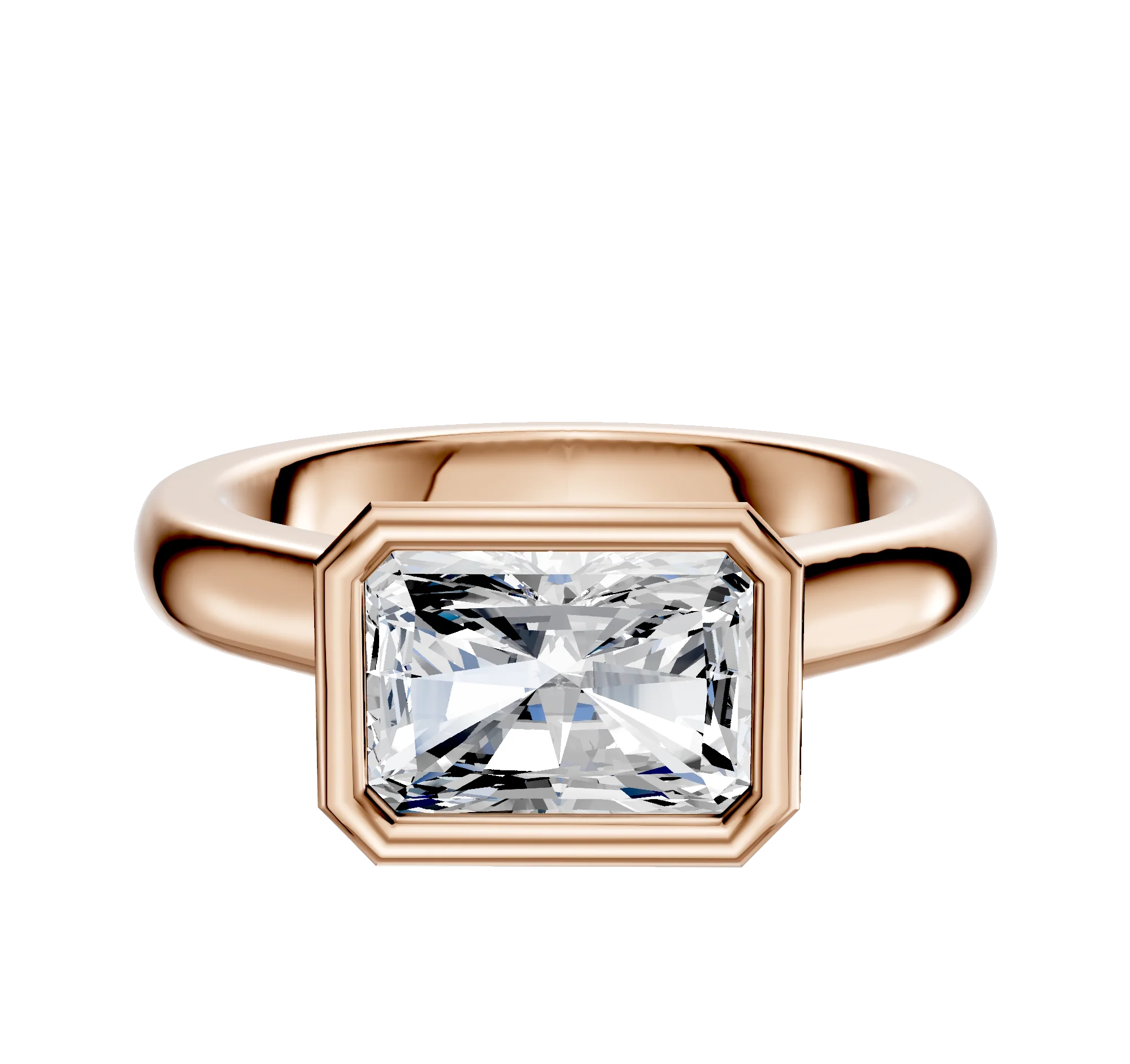14K Rose Gold Bezel Full Bezel East/West Cathedral Dome 3.0mm Engagement Ring